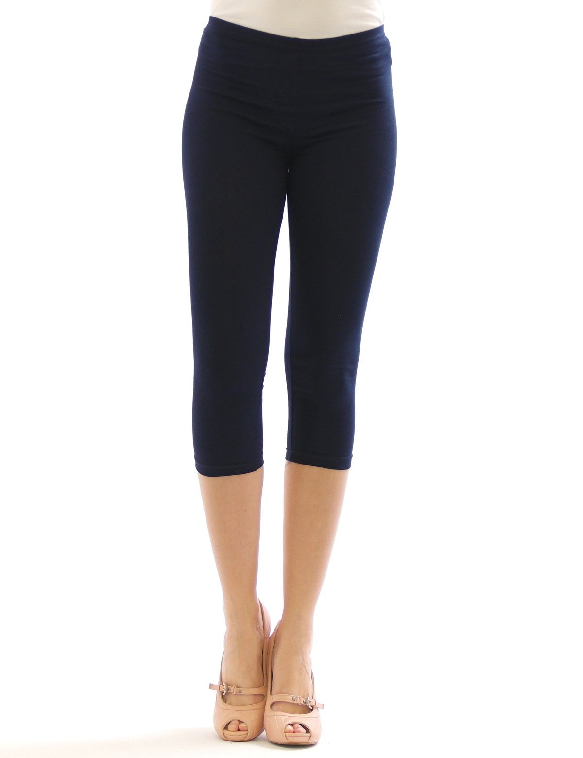 Caprileggings Damen 3/4 Capri Leggings Leggins kurze Knie Hose Baumwolle