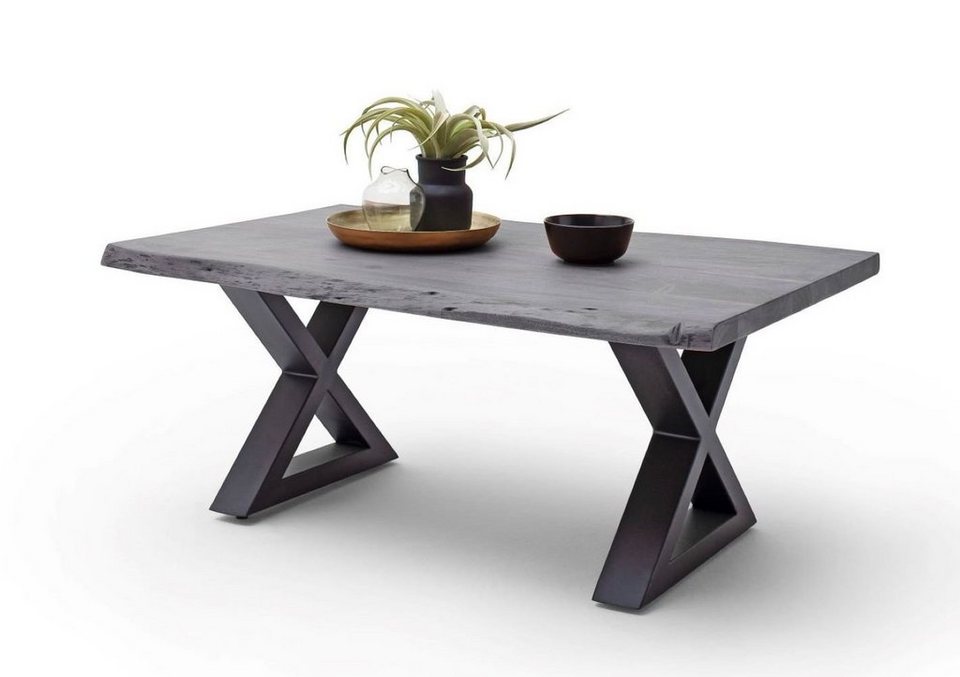 MCA furniture Couchtisch Cartagen, Baumkante Akazie-massiv X-Form  rechteckig grau, Mit Sorgfalt aus hochwertigen Materialien gefertigt!