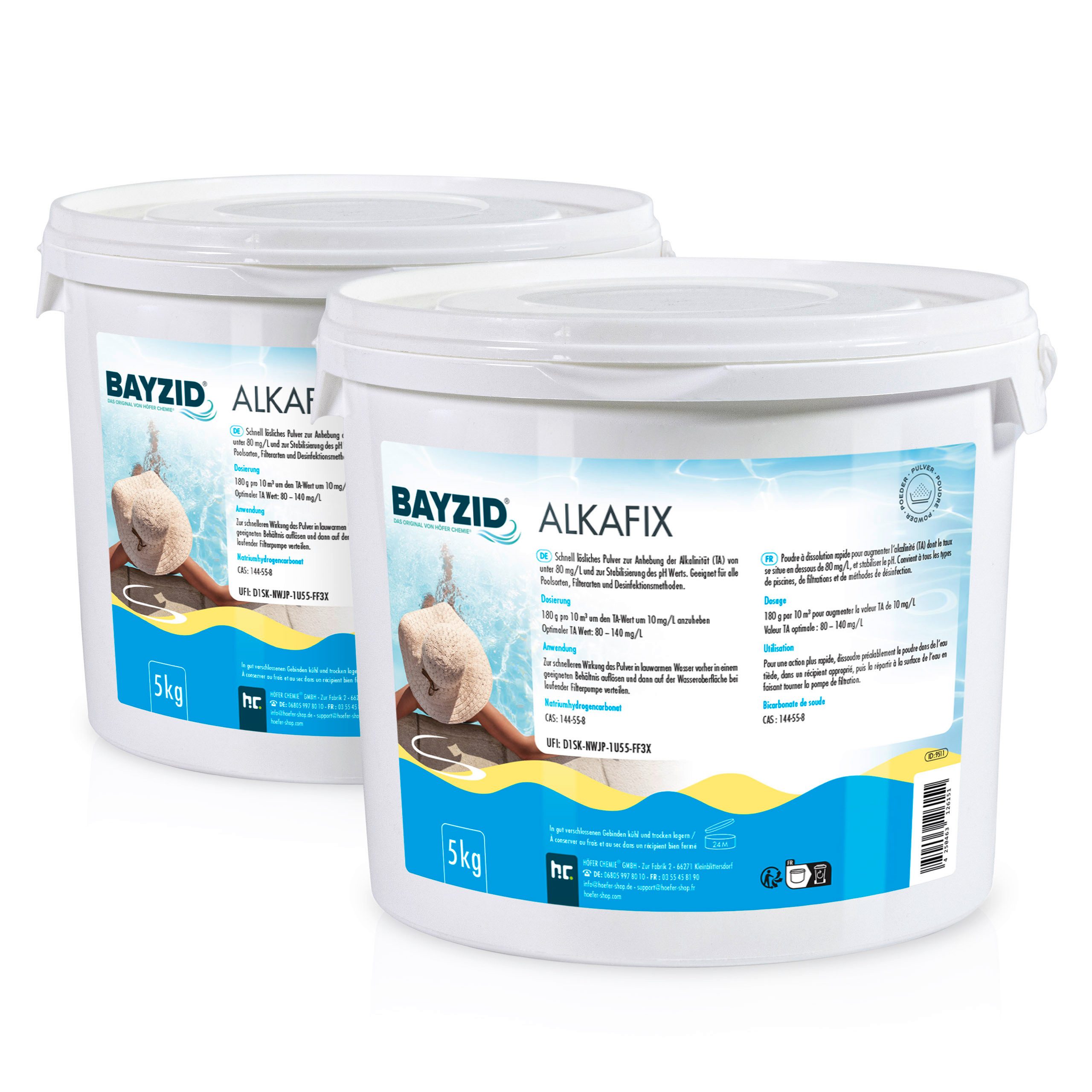 Höfer Chemie GmbH Poolpflege 2x 5 kg BAYZID® Alkafix zur Anhebung der Alkalinität (TA), Reguliert Alkalinität für stabile Wasserwerte