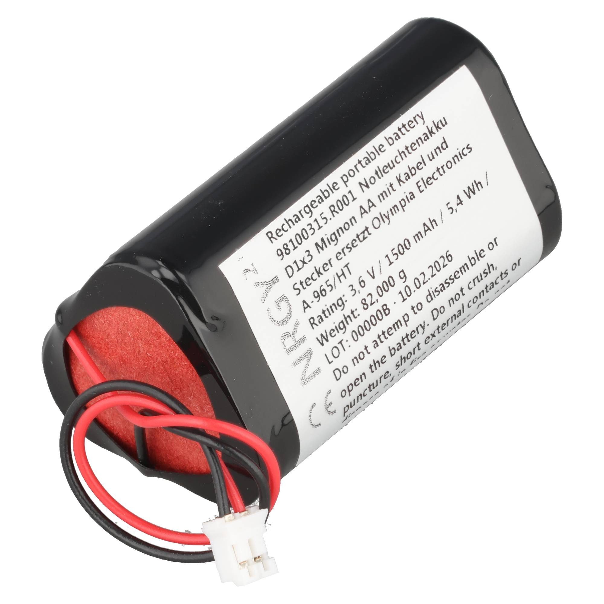AccuCell Notleuchtenakku NiMH 3,6V 1500mAh D1x3 Mignon AA mit 100mm Kabel und Akku 1500 mAh (3,6 V)