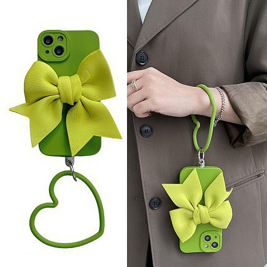 DÖRÖY Handytasche Tasche für iPhone 14/plus/Pro, senfgrüne Schleifenhülle,Love Ring Case iPhone14 Pro