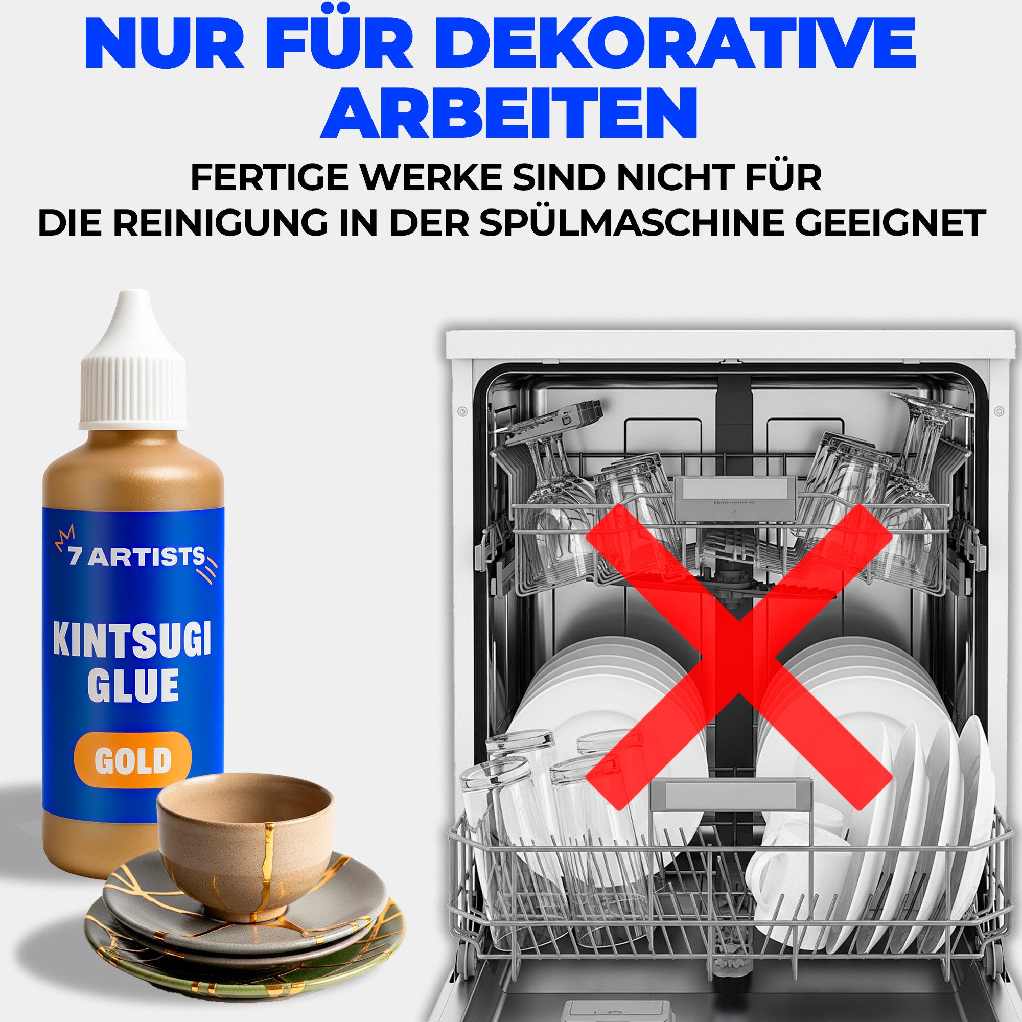 7 Artists Bastelkleber 7 Artists Kintsugi Kleber - Gold Keramik Porzellan Reparatur Deko, 80 ml