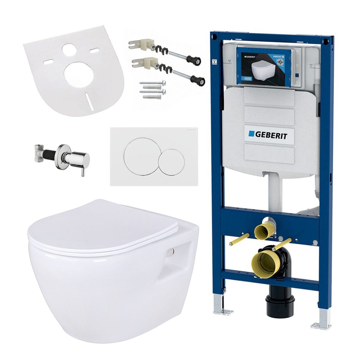 GEBERIT Tiefspül-WC GEBERIT-AL5508-SET, Hänge Wand WC mit Taharet Funktion, Bidet, Absperrventil