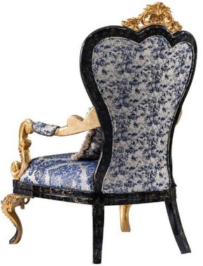 Casa Padrino Sessel Casa Padrino Luxus Barock Sessel Blau / Schwarz / Gold - Prunkvoller Wohnzimmer Sessel - Barockstil Wohnzimmer Möbel - Luxus Möbel im Barockstil - Barock Einrichtung - Wohnzimmer Einrichtung