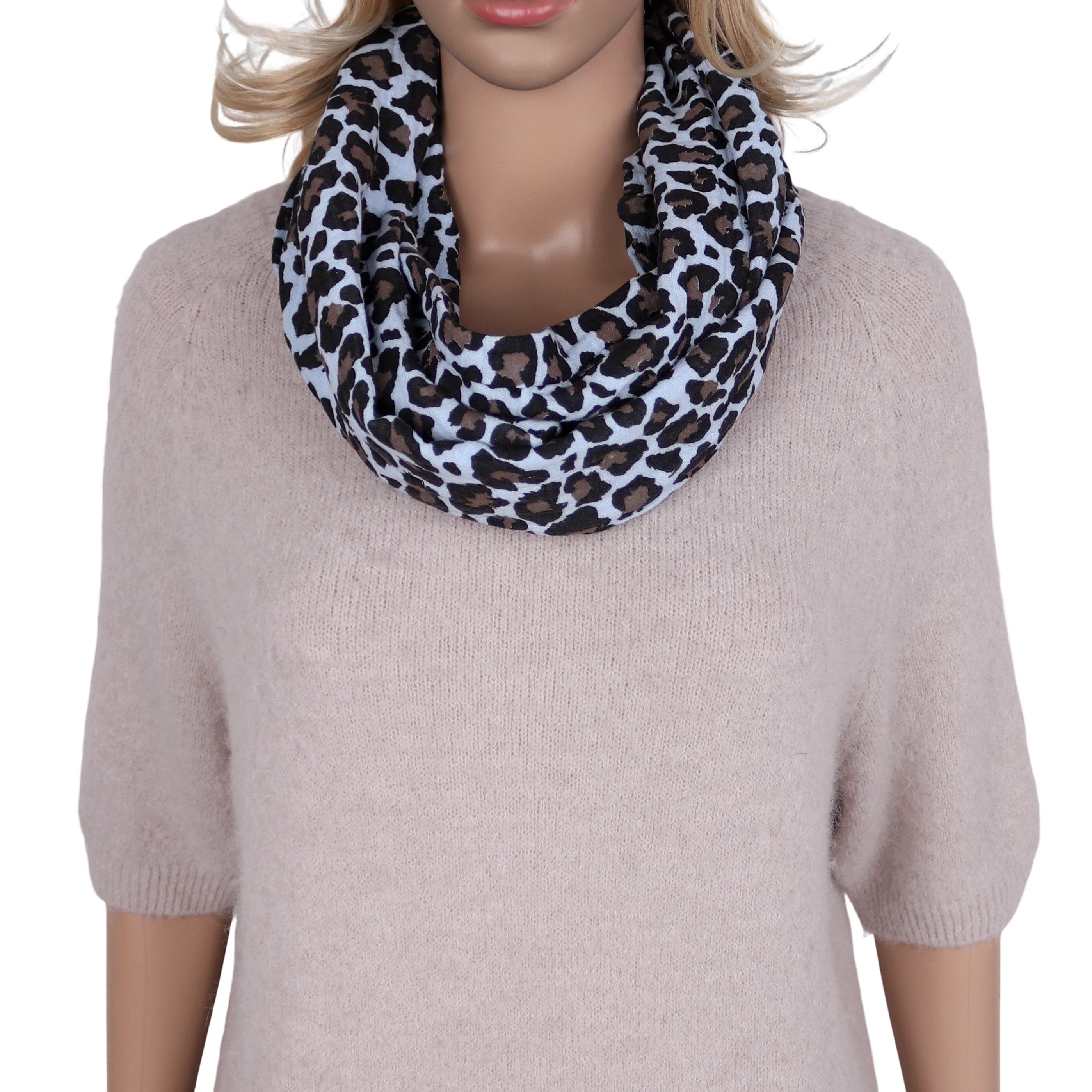 MIRROSI Loop Damen Schal aus Musellin, Made in Italy 70x20cm, Leo, Schlauchschal, (Zweimal um den Hals wickelbar, ca.70x20cm), Damen Halstuch ideal für Frühling, Sommer oder Herbst