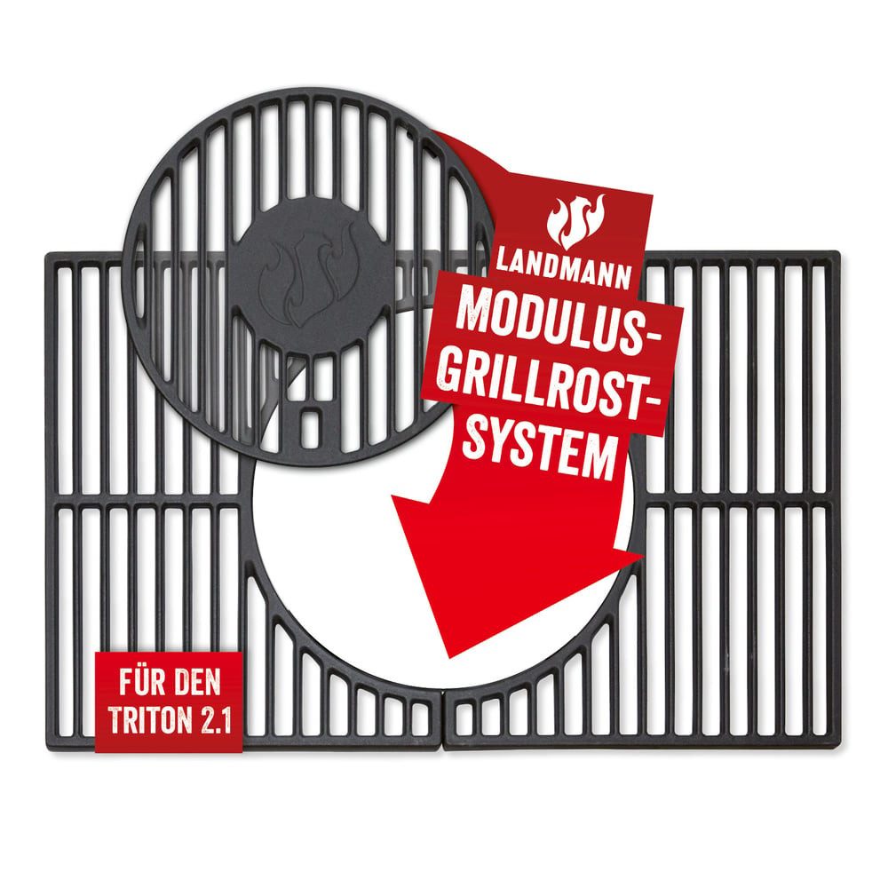 LANDMANN Grillplatte Modulus Triton 2.1 Gusseisen Pizzastein, Grillplatte, WOK, Pizzastein, Grillspieße