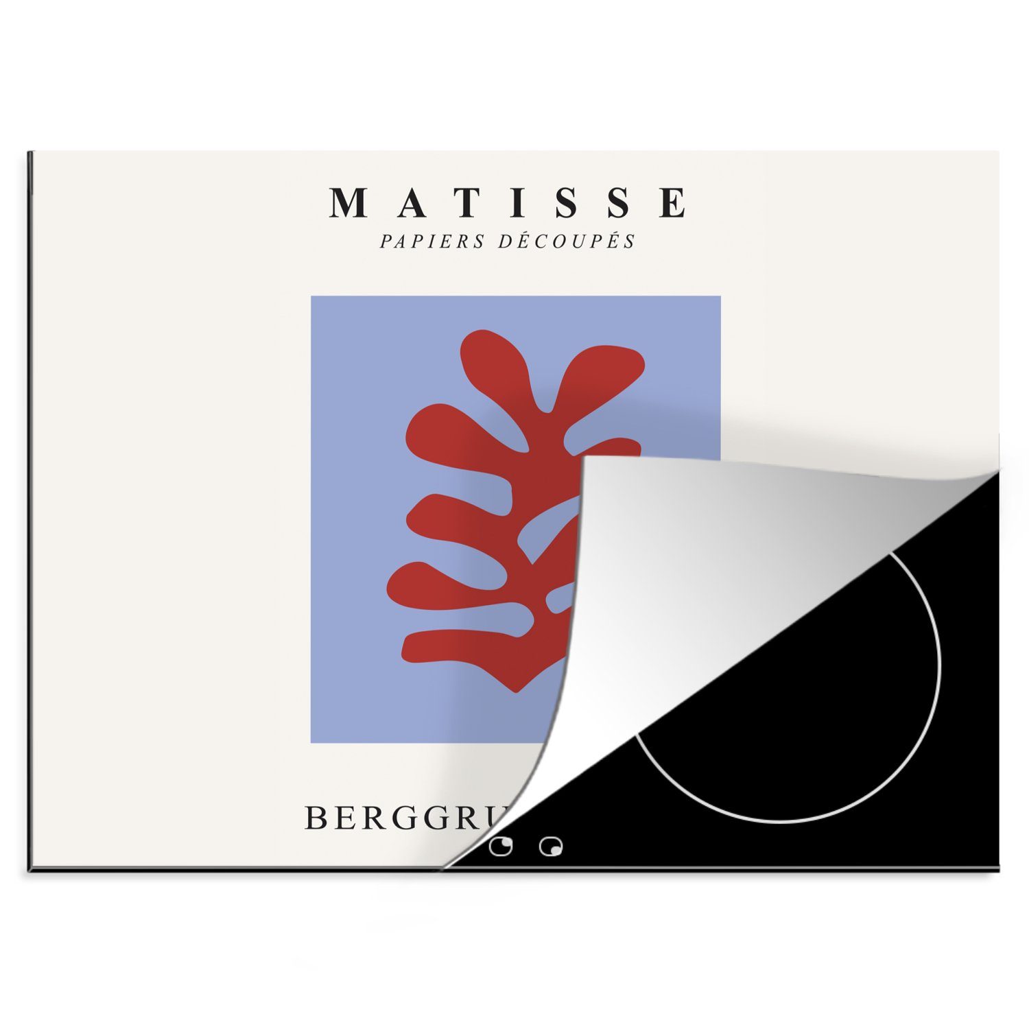 MuchoWow Herdblende-/Abdeckplatte Matisse - Blatt - Rot - Blau - Abstrakt, Vinyl, (1 tlg), 60x52 cm, Mobile Arbeitsfläche nutzbar, Ceranfeldabdeckung | Herdabdeckplatten