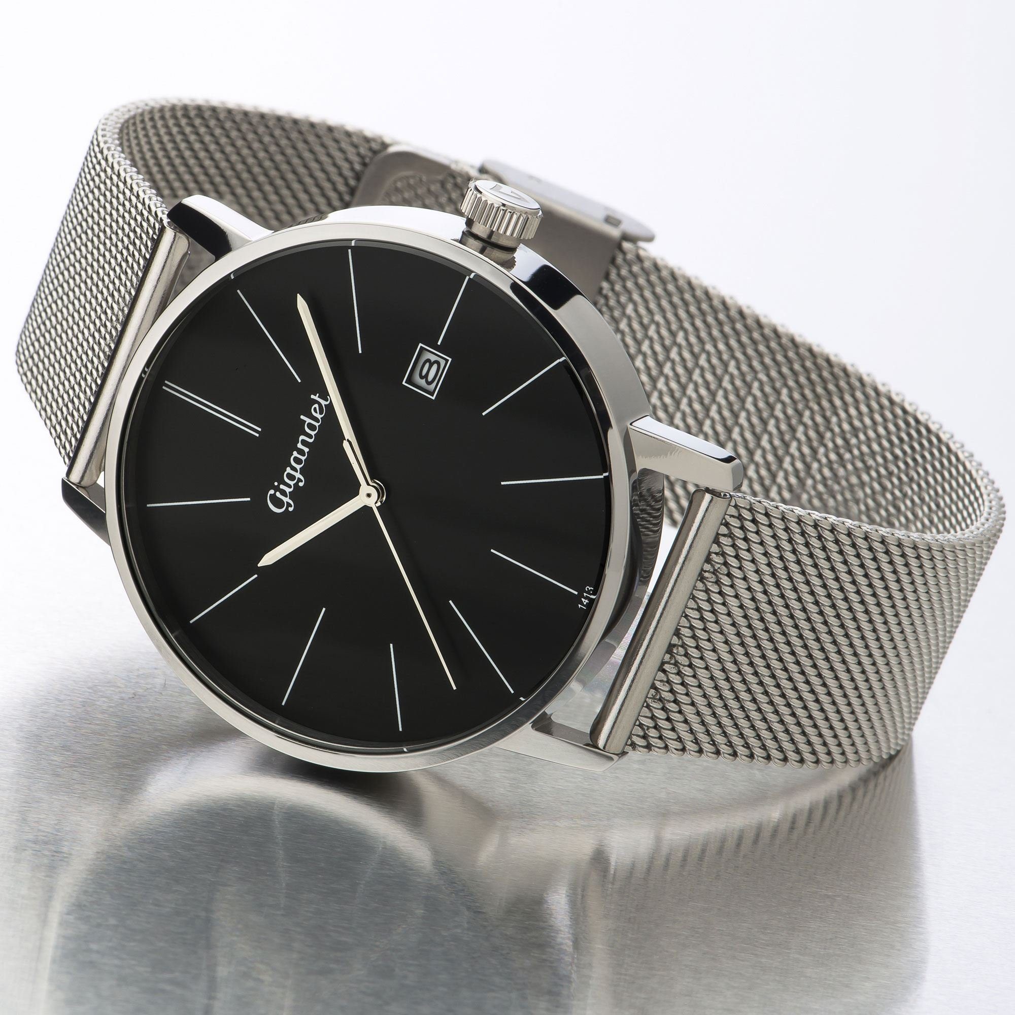 Gigandet Quarzuhr Herrenuhr, Armbanduhr, Businessuhr, 42mm, MINIMALISM G42-006, Mineralglas, Datumsanzeige, Edelstahlband, 3bar/30m wasserfest