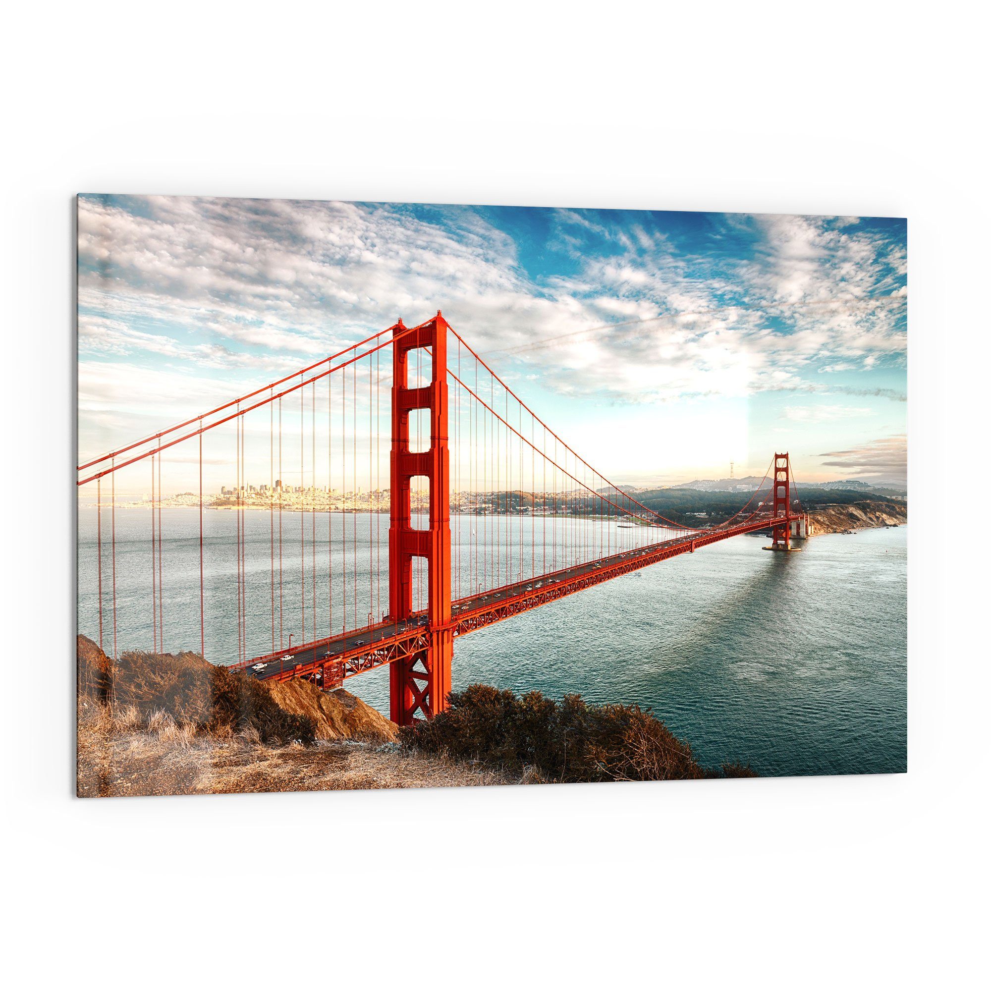 DEQORI Küchenrückwand 'Golden Gate Bridge', Glas Spritzschutz Badrückwand Herdblende