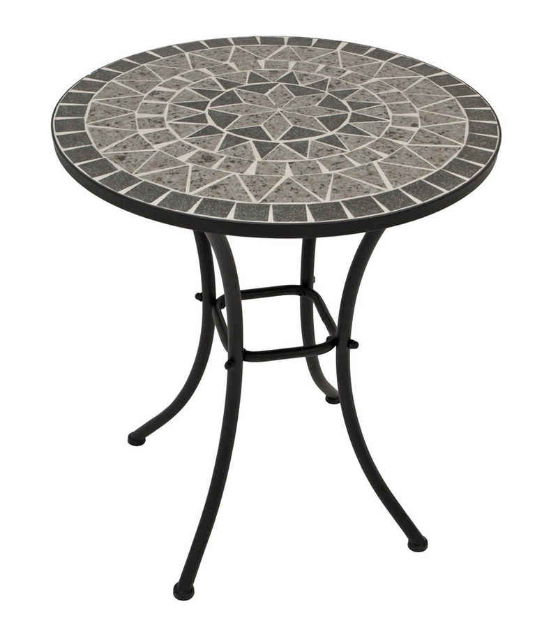DEGAMO Bistrotisch SIENA (1-St), 60cm rund, Gestell Eisen schwarz, Tischplatte Mosaik grau/weiss