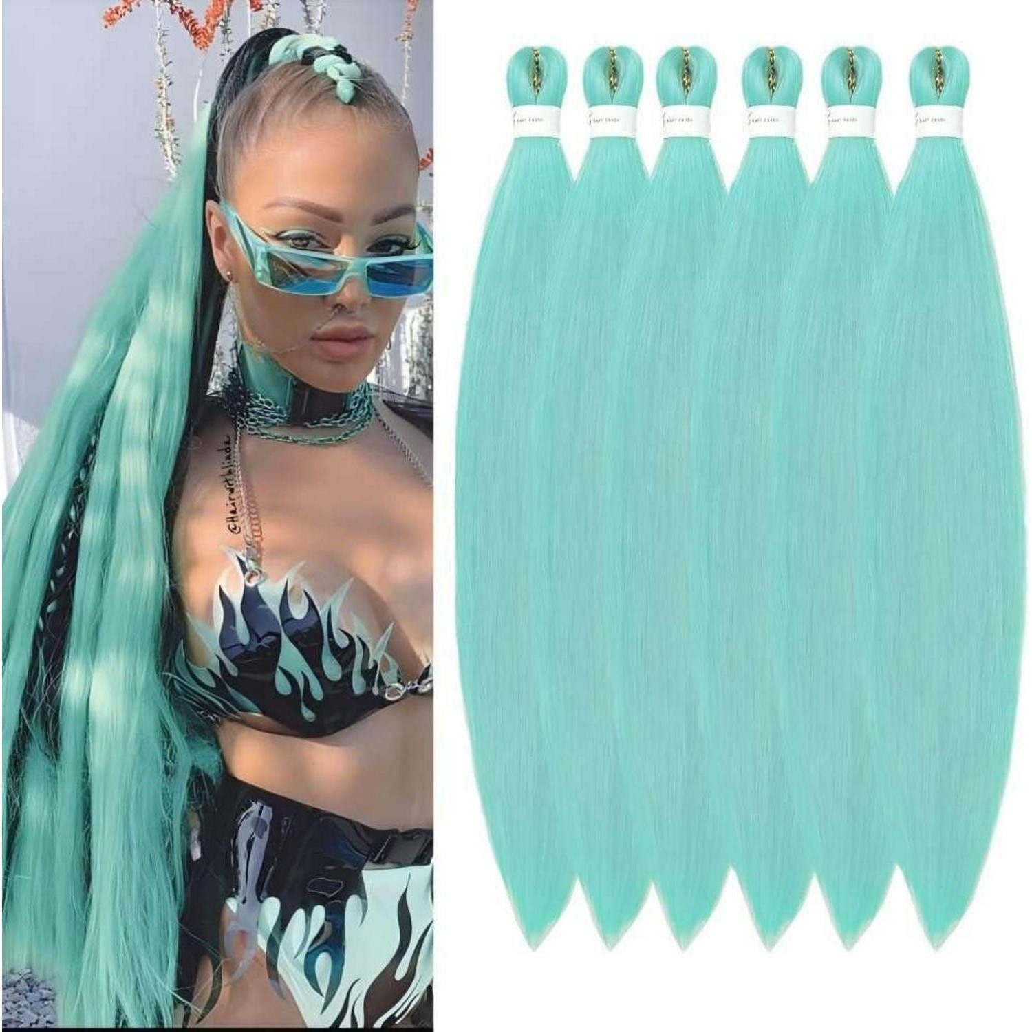 LuxusKollektion Kunsthaar-Extension Haarverlängerung Braiding Braids Kunsthaar 66cm 26 Zoll 6er pack Mint