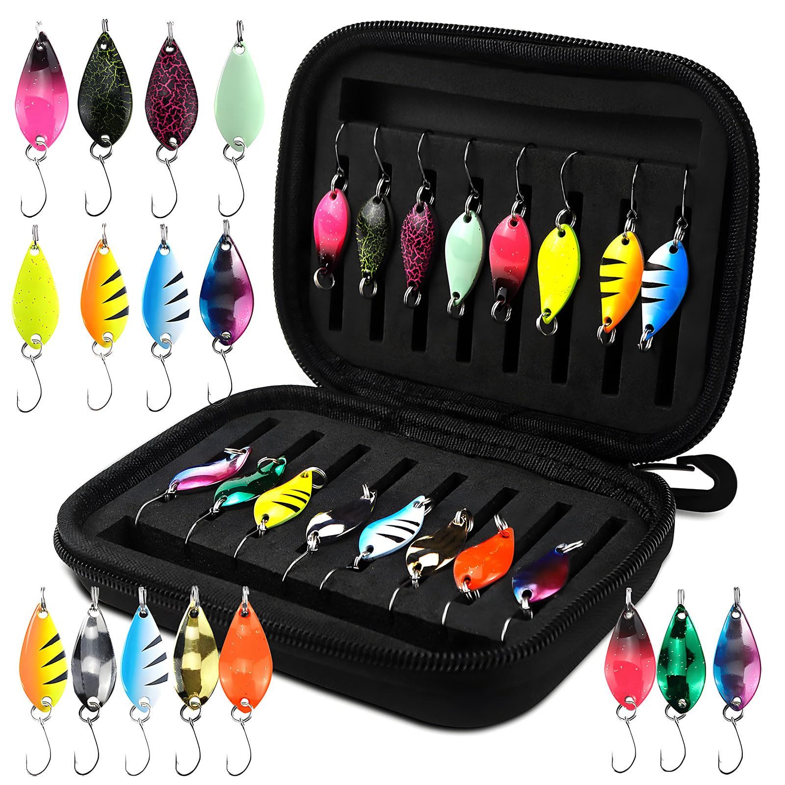 Agger Kunstköder 16 Stück Kunstköder Spinner Blinker Set Forellenköder Spoons Set, (Angelzubehör mit Aufbewahrungsbox), für Forelle Barsch Hecht Zander
