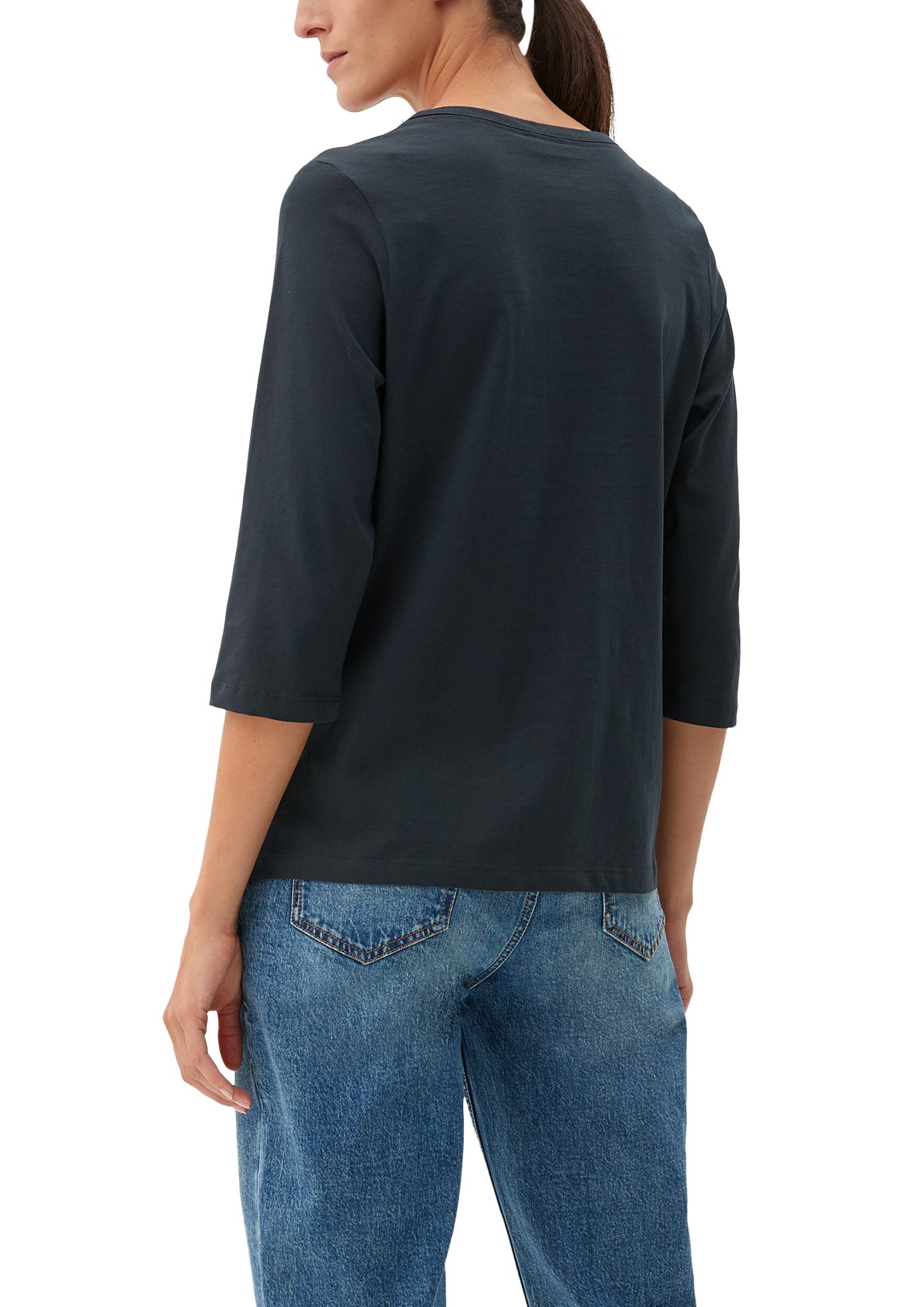 3/4-Arm-Shirt V-Neck-Shirt navy mit s.Oliver Brusttasche