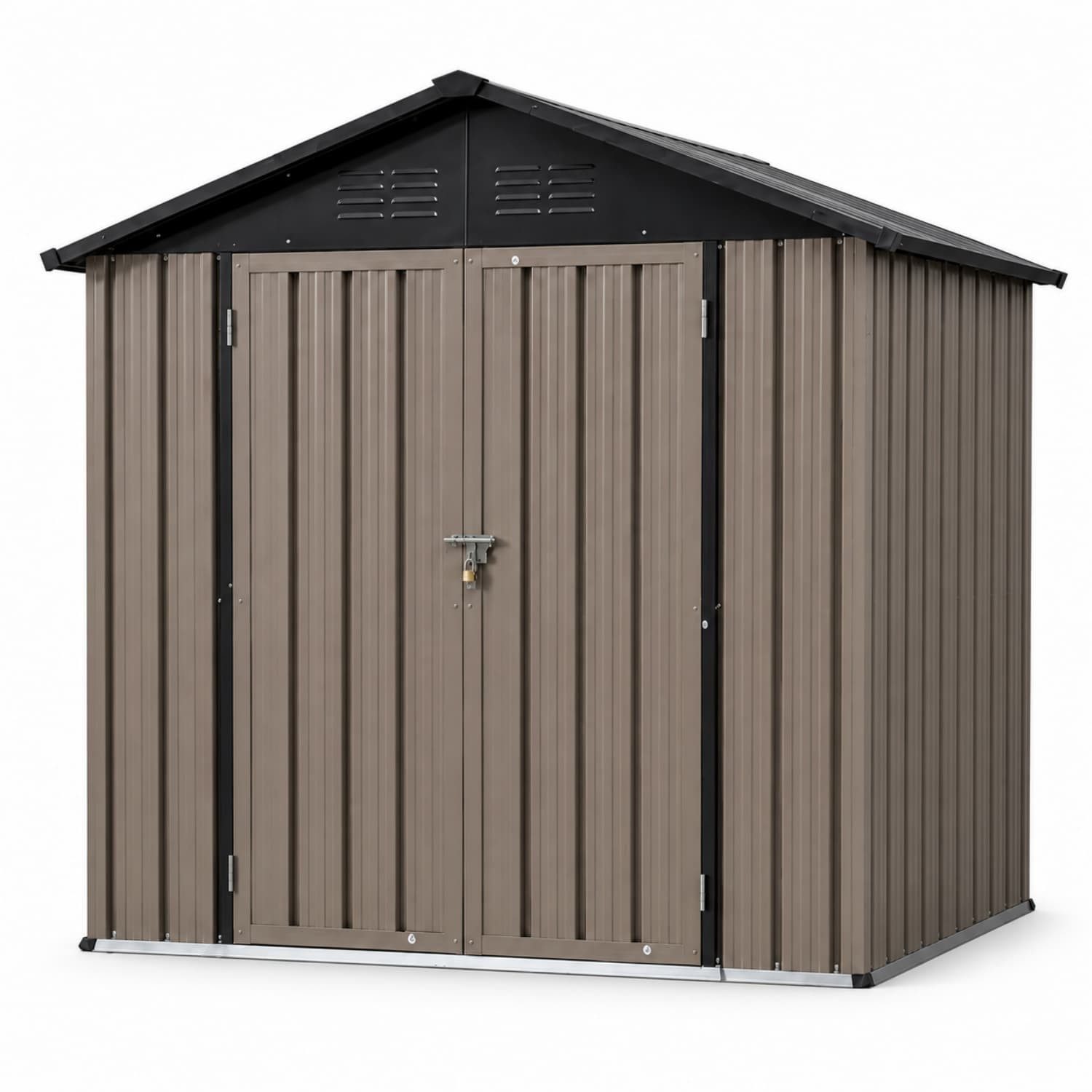ANYSUN Gerätehaus Metall-Geräteschuppen 6x4 ft, Doppeltür, abschließbar, Bodenrahmen, BxT: 184.4x127.2 cm, Verzinkter Stahl, wetterfest, 1,95 m² Stauraum, Satteldach