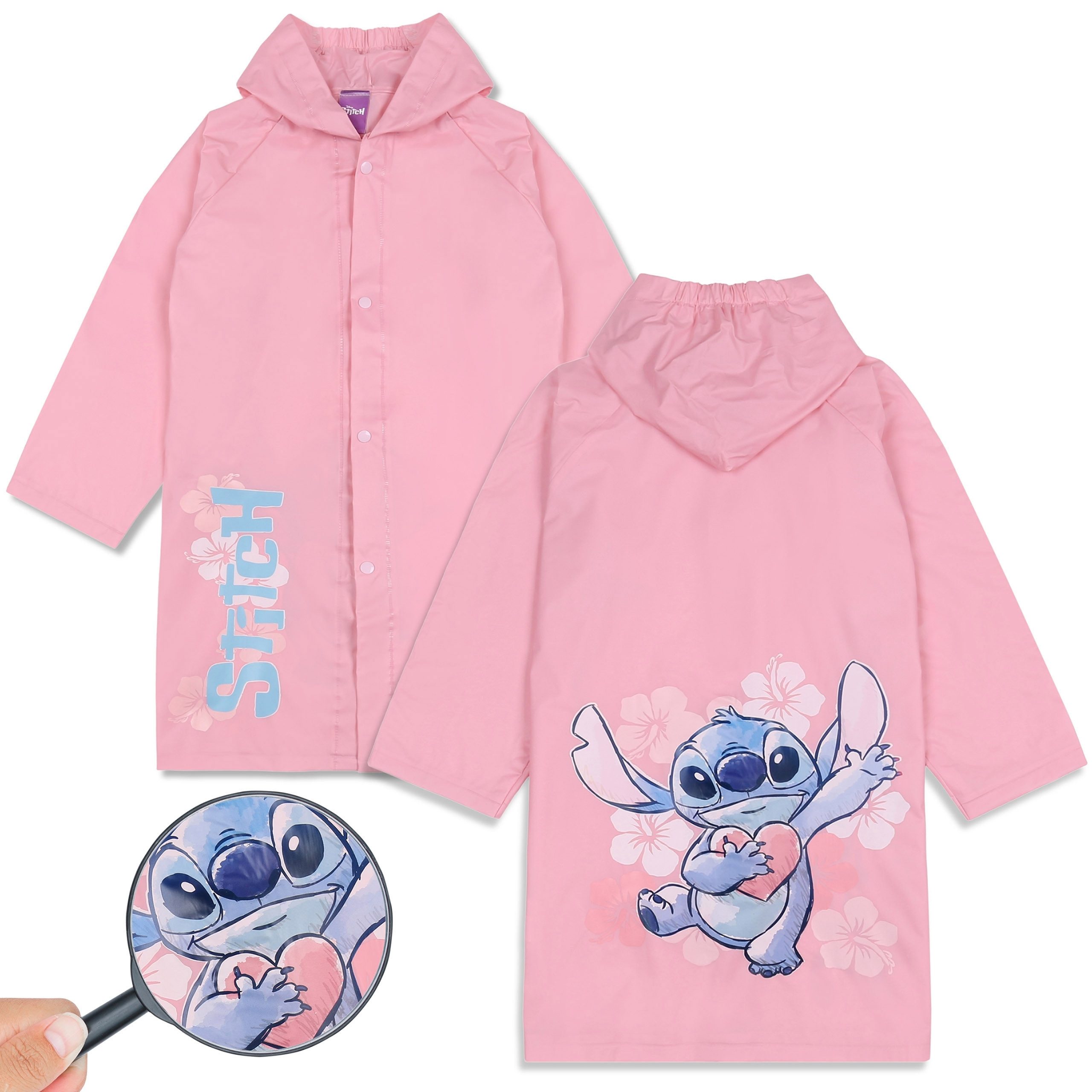 Regenmantel Disney Stitch Rosa Mädchen Regenmantel mit Kapuze – Umhang für Mädchen