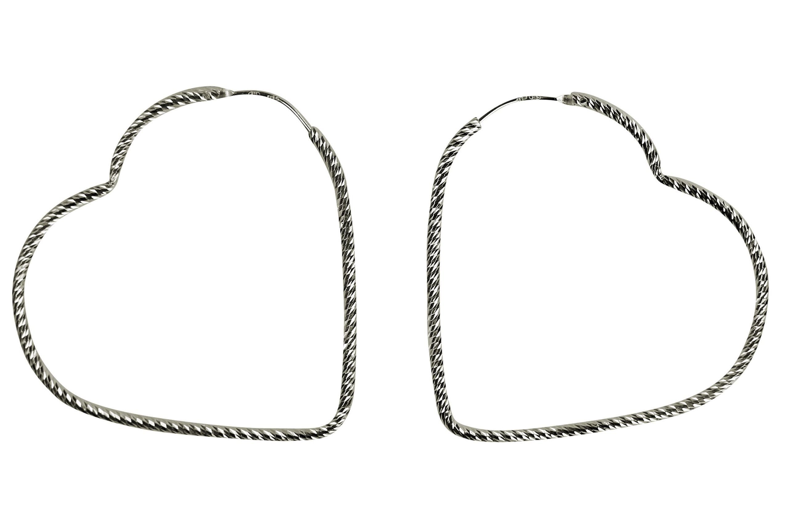 SILBERMOOS Paar Creolen Diamantierte Herz-Creolen groß, 925 Sterling Silber
