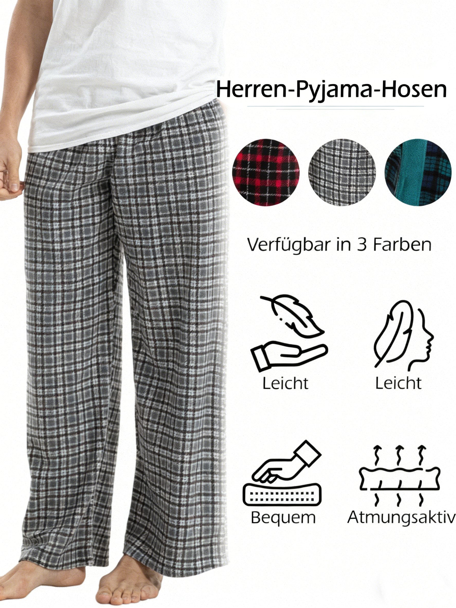 TIESTRA Schlafhose 2er-Pack Herren-Schlafanzughosen Leichte lange Hosen mit Tasche und Kordelzug