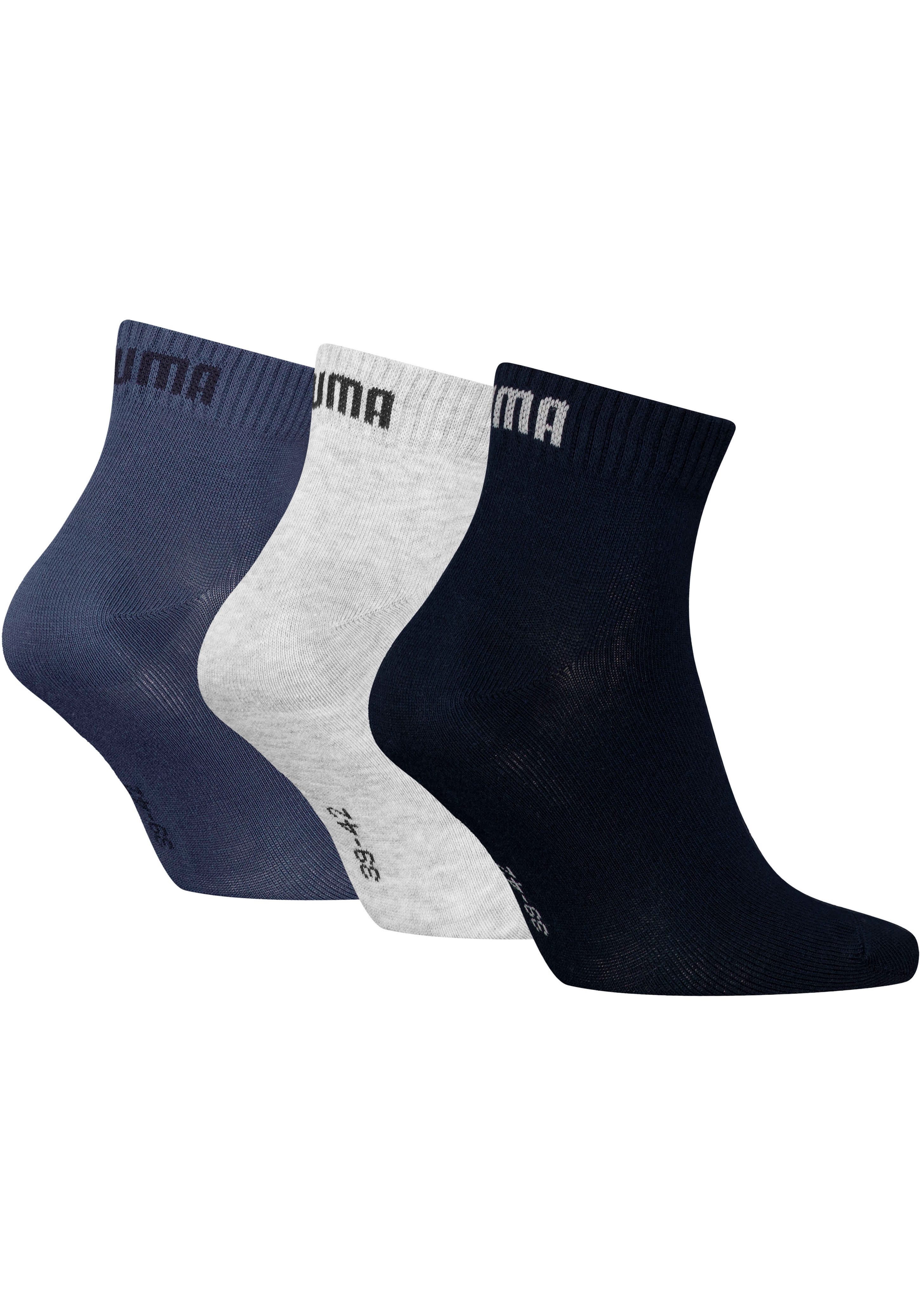 PUMA Kurzsocken PUMA UNISEX QUARTER PLAIN 3P (3 Paar) Atmungsaktiv, Rippenbündchen, weiche Baumwollmischung