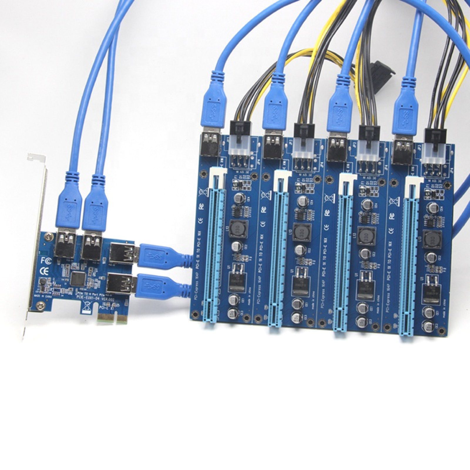 BRAINZAP USB PCIe Erweiterungskarte Modulkarte PCI-Express zu USB Typ A, PCI-Express x1 zu 4x PCI-E x1, USB 3.0 Type für Mining