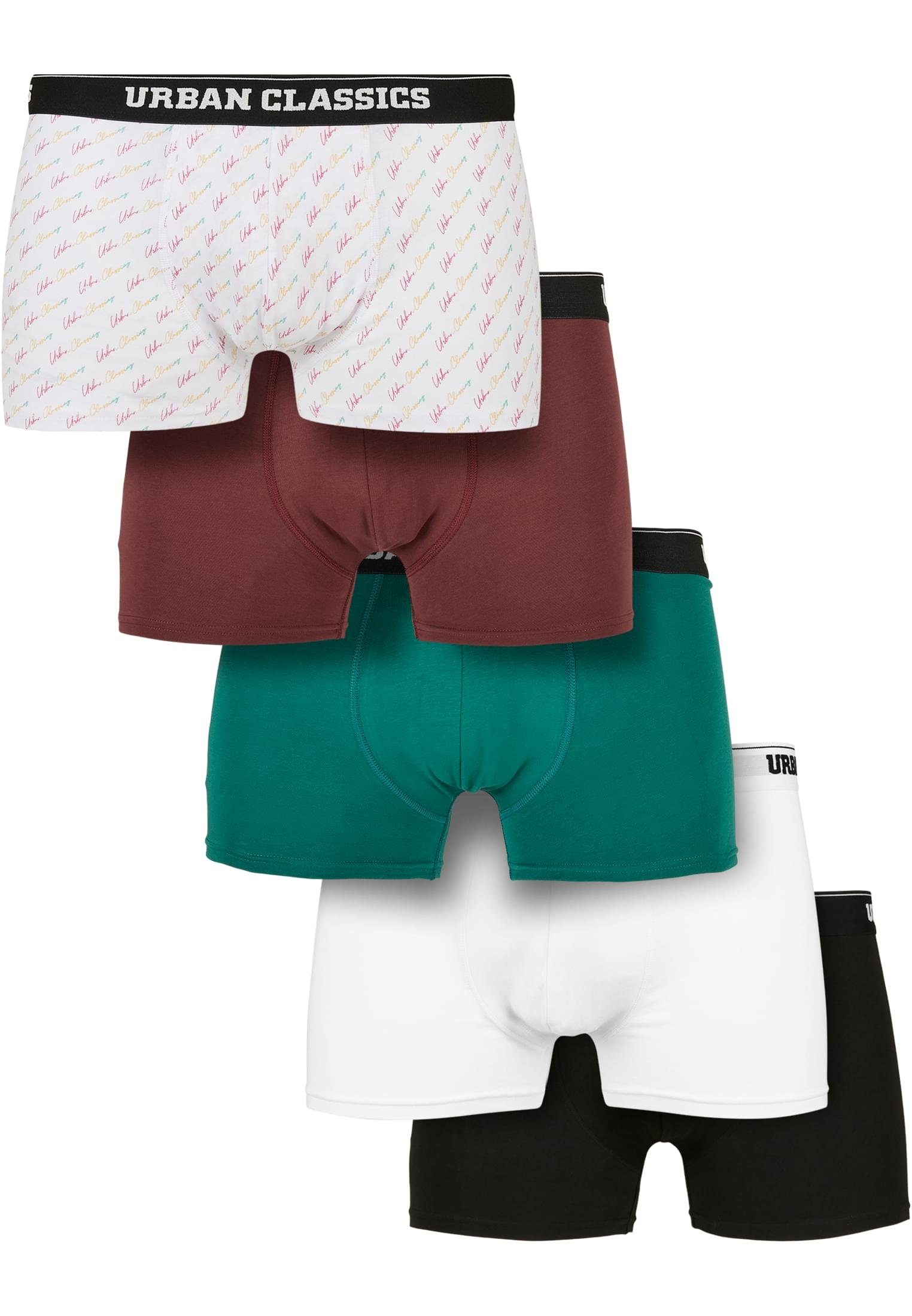 URBAN CLASSICS Boxershorts Herren Organic Boxer Shorts 5-Pack (1-St) cherry treegreen white black