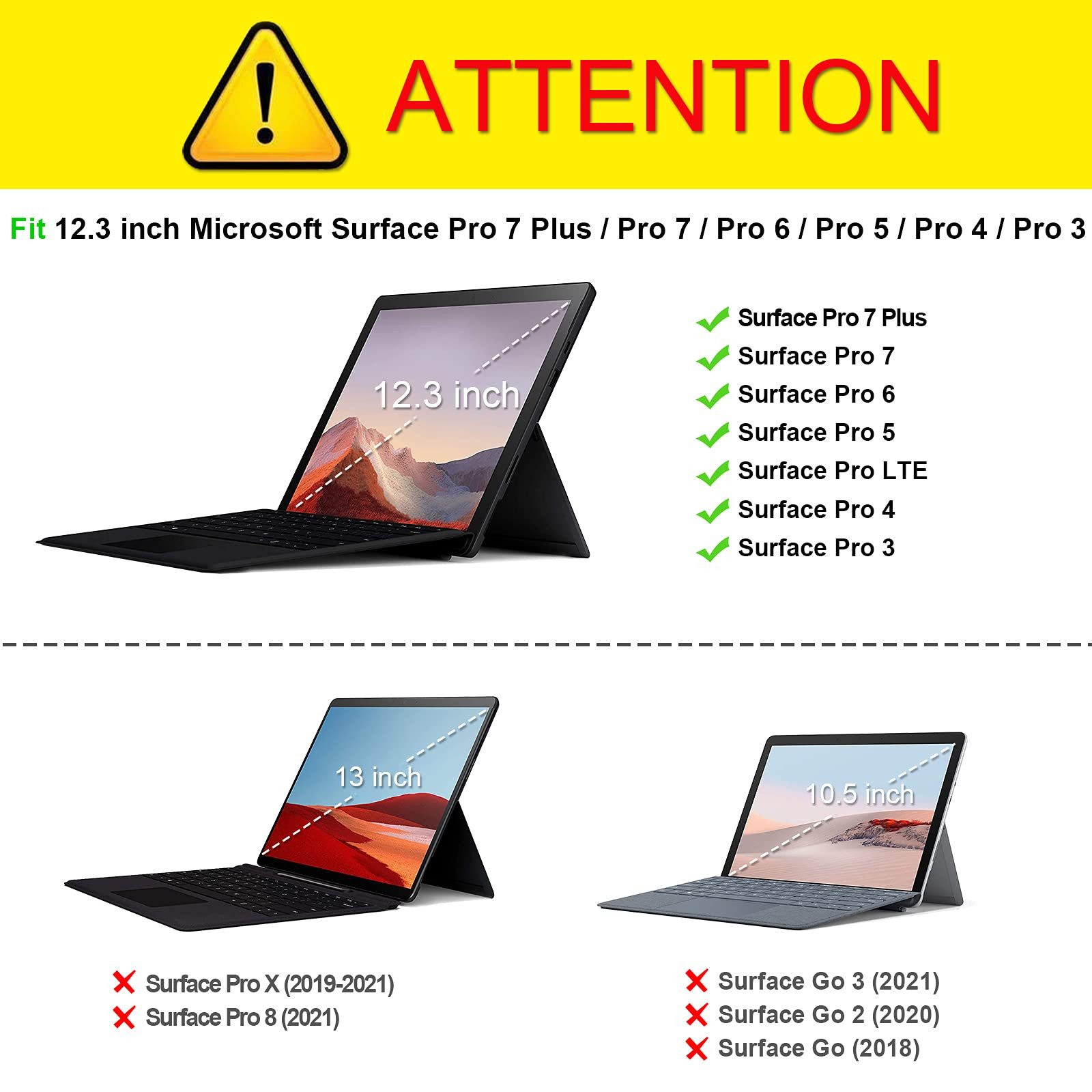 Fintie Tablet-Hülle für Microsoft Surface Pro 7+/ Pro 7/ Pro 6/ Pro 5/ Pro 4/ Pro 3 12,3'', Multi-Sichtwinkel Tasche Hülle aus Kunstleder, Type Cover kompatibel