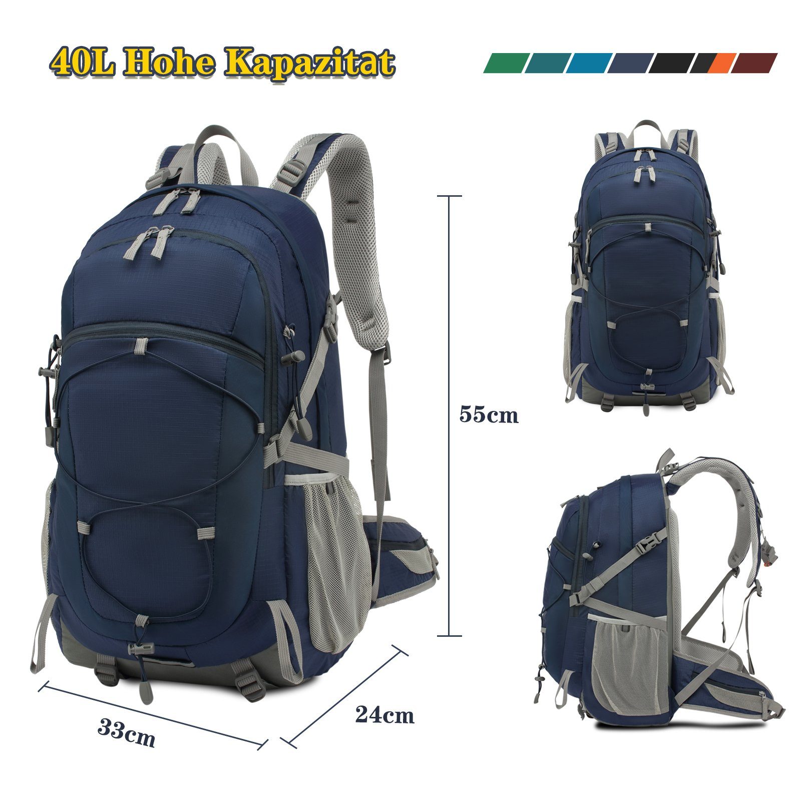 Outdoor-Rucksack etc. blau Regenschutzhülle 1-Rucksack Schlafsack, 40L Einschließlich Kompressionsgurte 1-Regenabdeckung, TAN.TOMI Kletterrucksack Regenschutz), für Decke und Trekkingstöcke, (Ausgestattet mit Navy mit