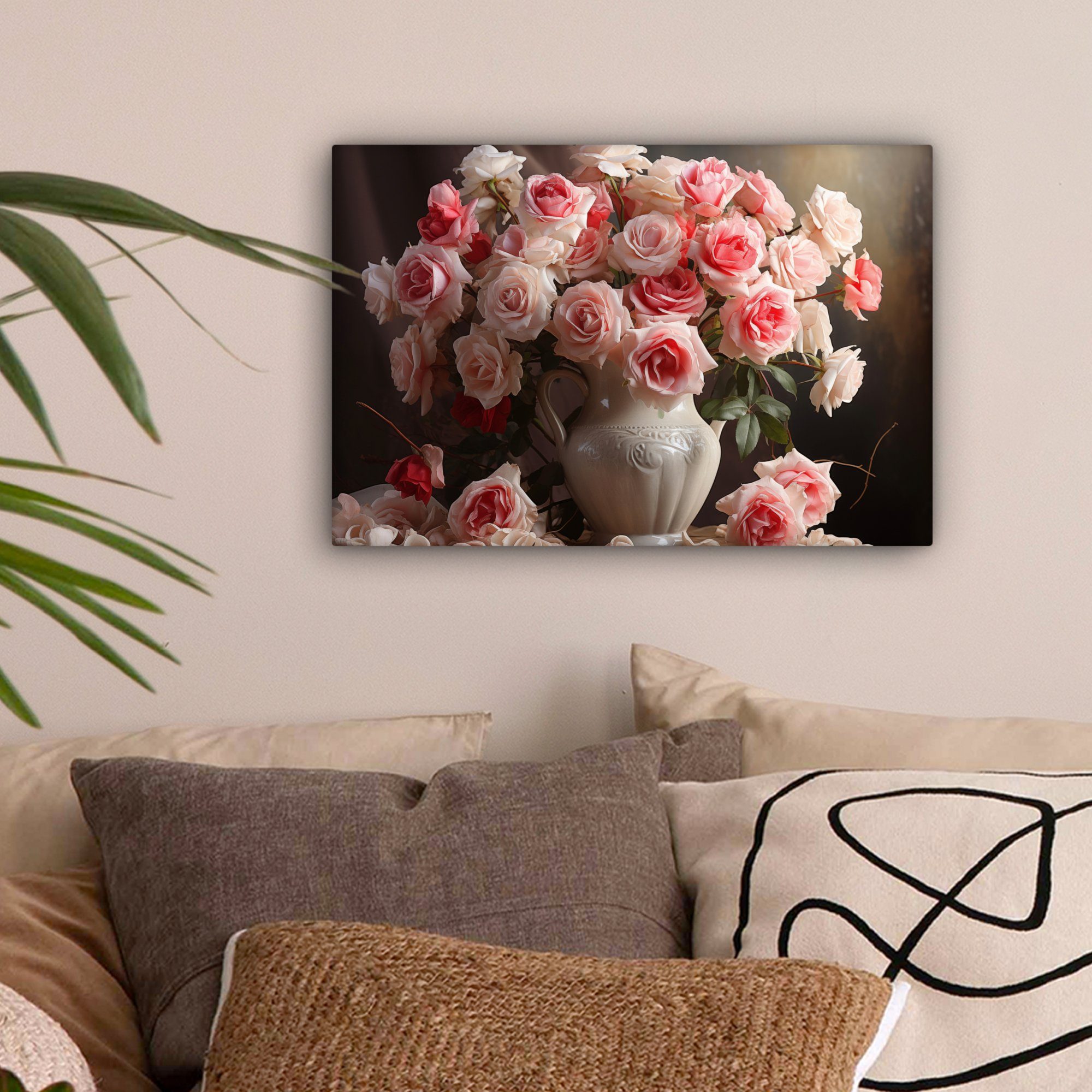 OneMillionCanvasses® Leinwandbild Blumen - Rosen - Vase - Stilleben - Blume günstig online kaufen