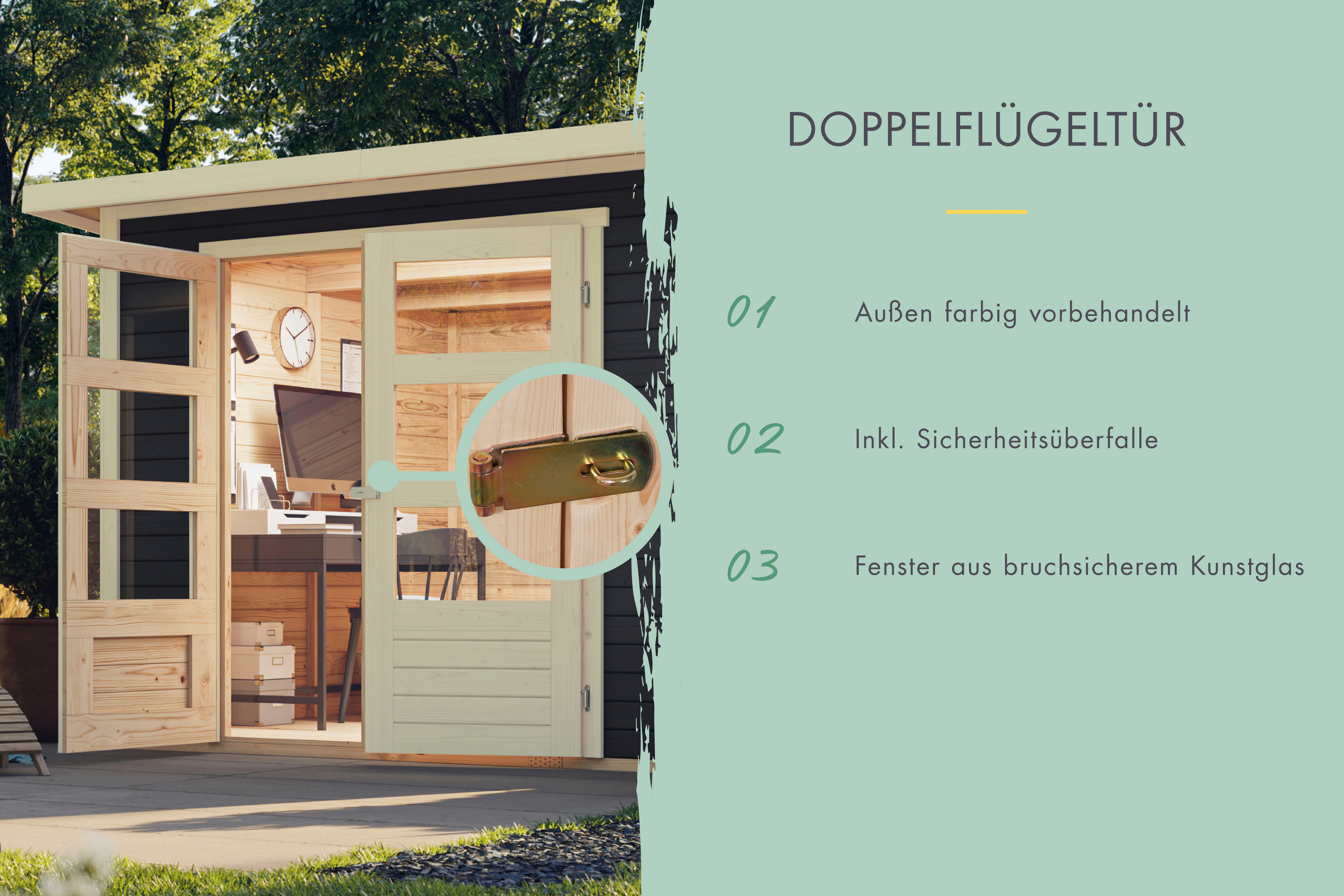 Karibu Gartenhaus Multifunktionshaus 1 Pultdach, BxT: 300x186,5 cm, naturbelassen oder terragrau, Made in Germany