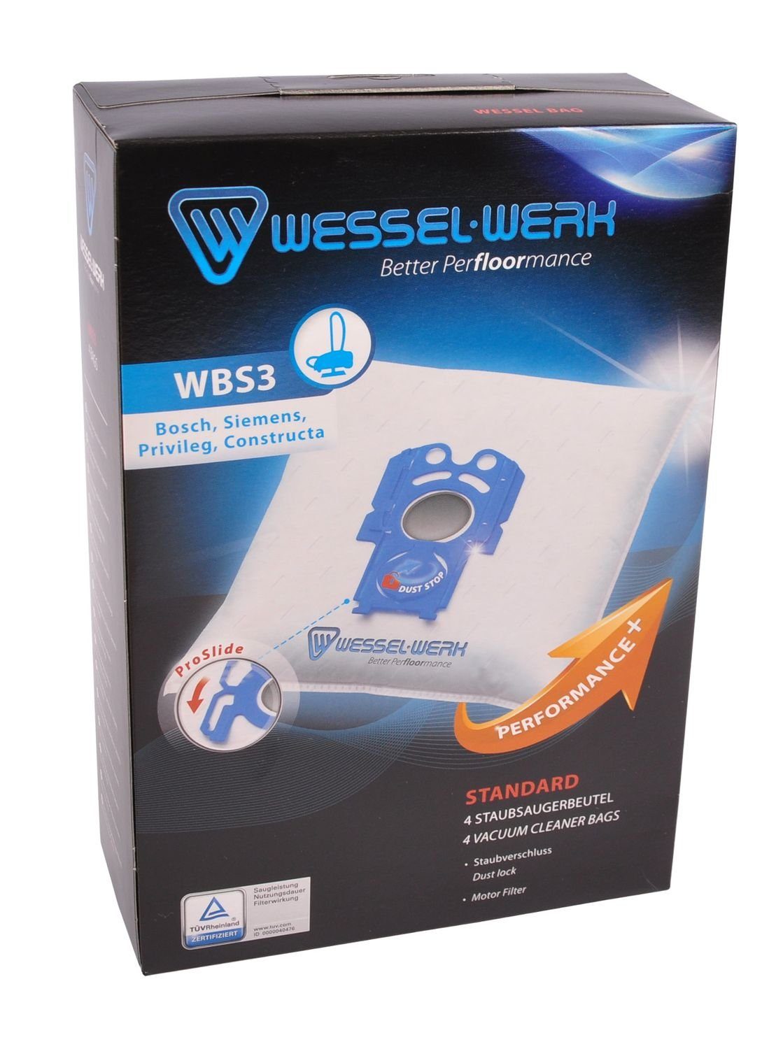 Wessel-Werk Staubsaugerbeutel 4 x WBS3 = Swirl S71 Staubsaugerbeutel für Bosch Siemens Privileg Cons
