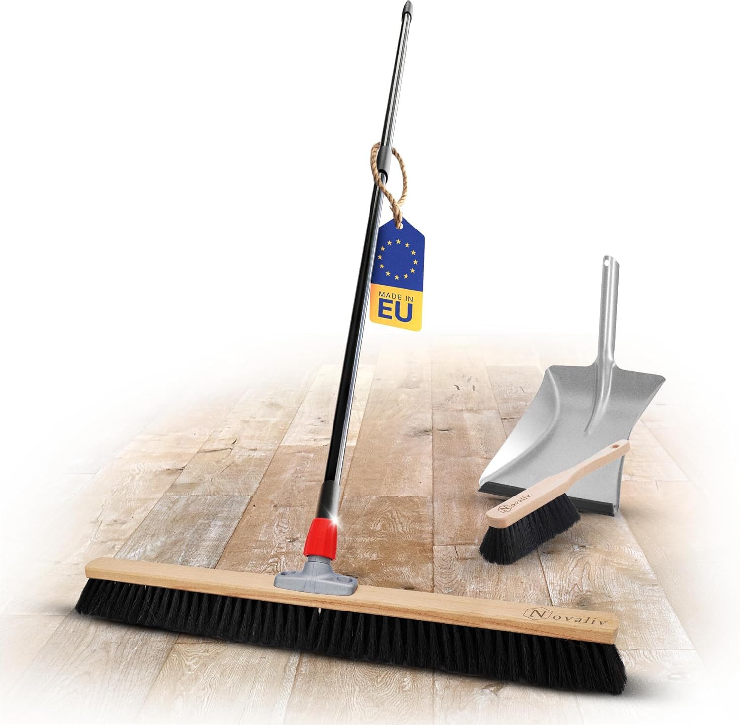 Novaliv Kehrgarnitur 30608-19444-20124-19532-1x, (1-tlg), Novaliv Großer Besen Saalbesen 80 cm mit Teleskopstiel Borsten Kunstbo