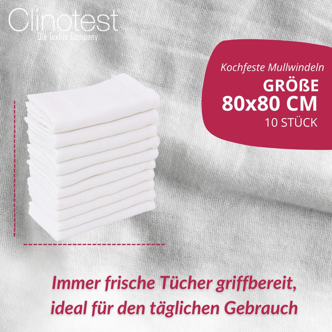 Clinotest Spucktuch Mullwindeln/Spucktücher/Schnuffeltücher/Schmusetücher, (80x80cm, 10-tlg), 95 Grad waschbare, kochfeste Mulltücher, 100% Baumwolle