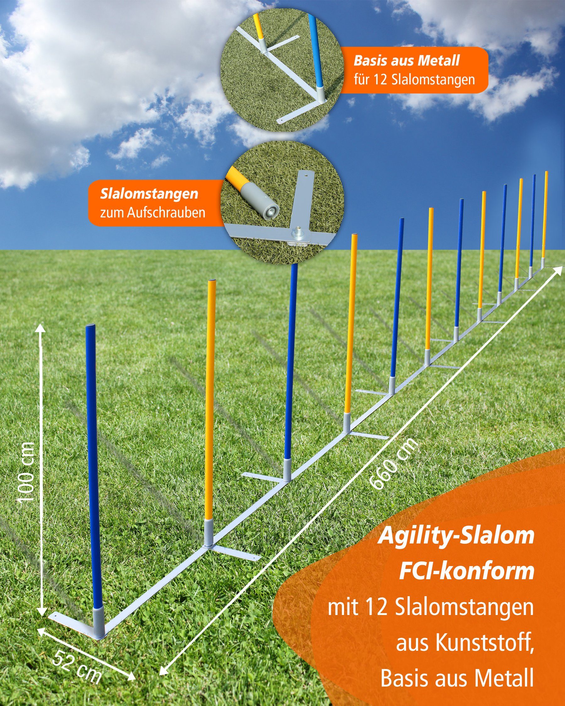 Superhund Agility-Slalom Turnier Slalom mit 12 Stange für Agilitytraining, Gelb/Blau
