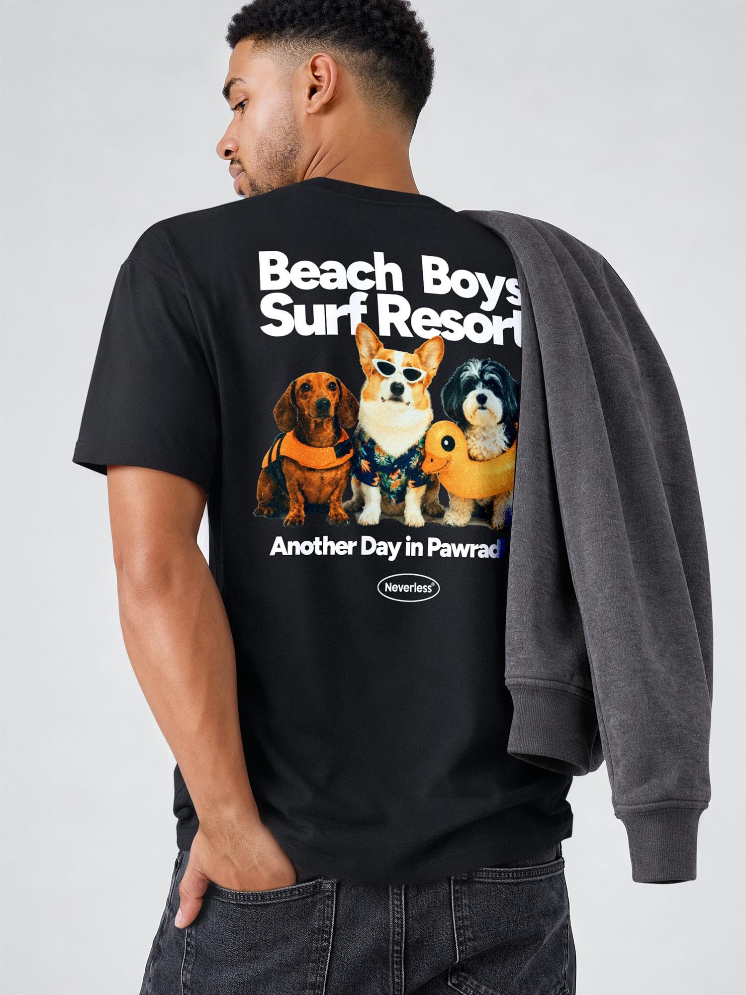 Neverless Oversize-Shirt Herren T-Shirt - Design Beach Dogs - Relaxed Fit Printshirt Sommer mit Print – Bild 5 von 5