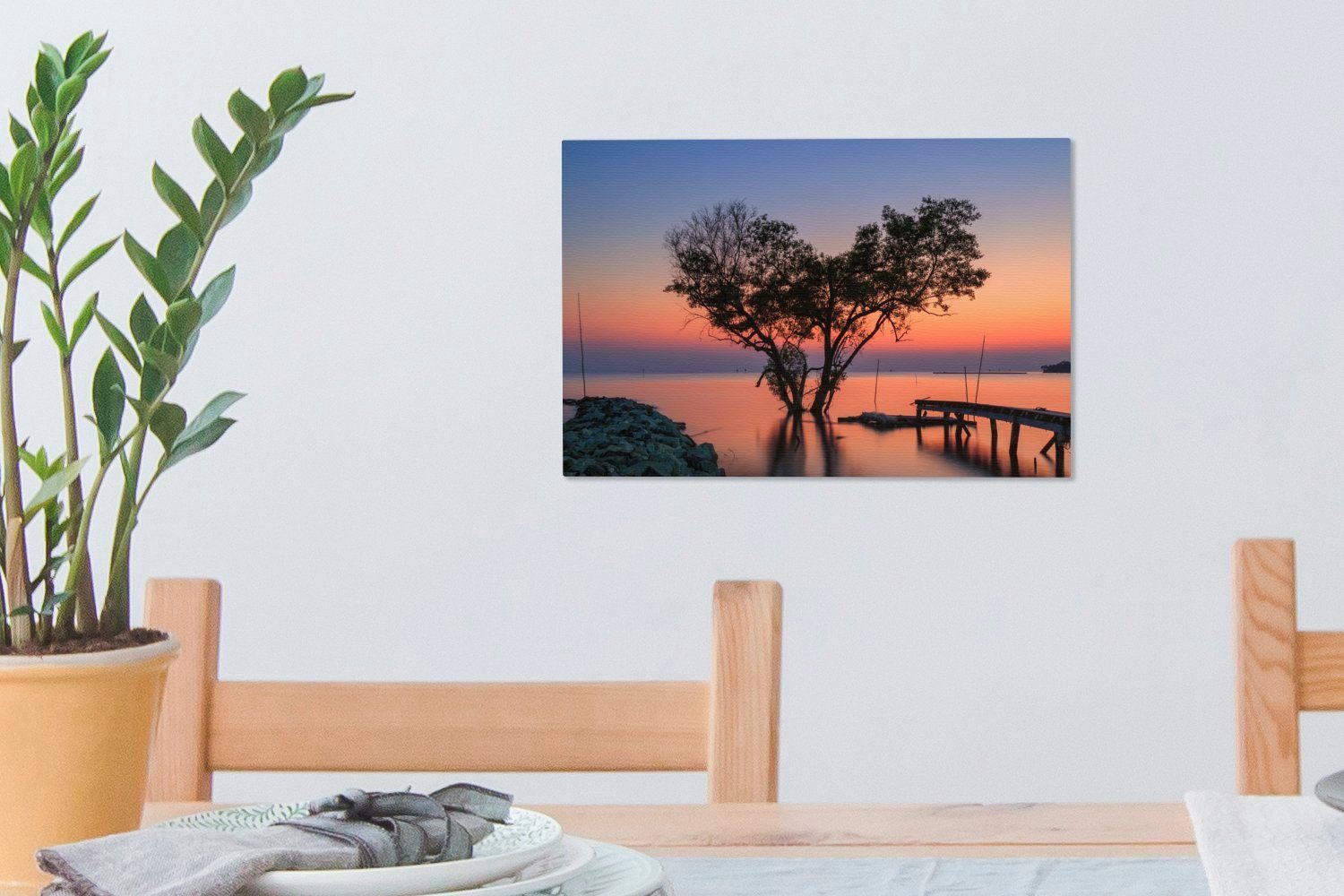 in und Tao 30x20 Wandbild Baum romantischer Aufhängefertig, Wanddeko, Leinwandbild Sonnenuntergang Thailand, Leinwandbilder, Ko cm OneMillionCanvasses® (1 St),