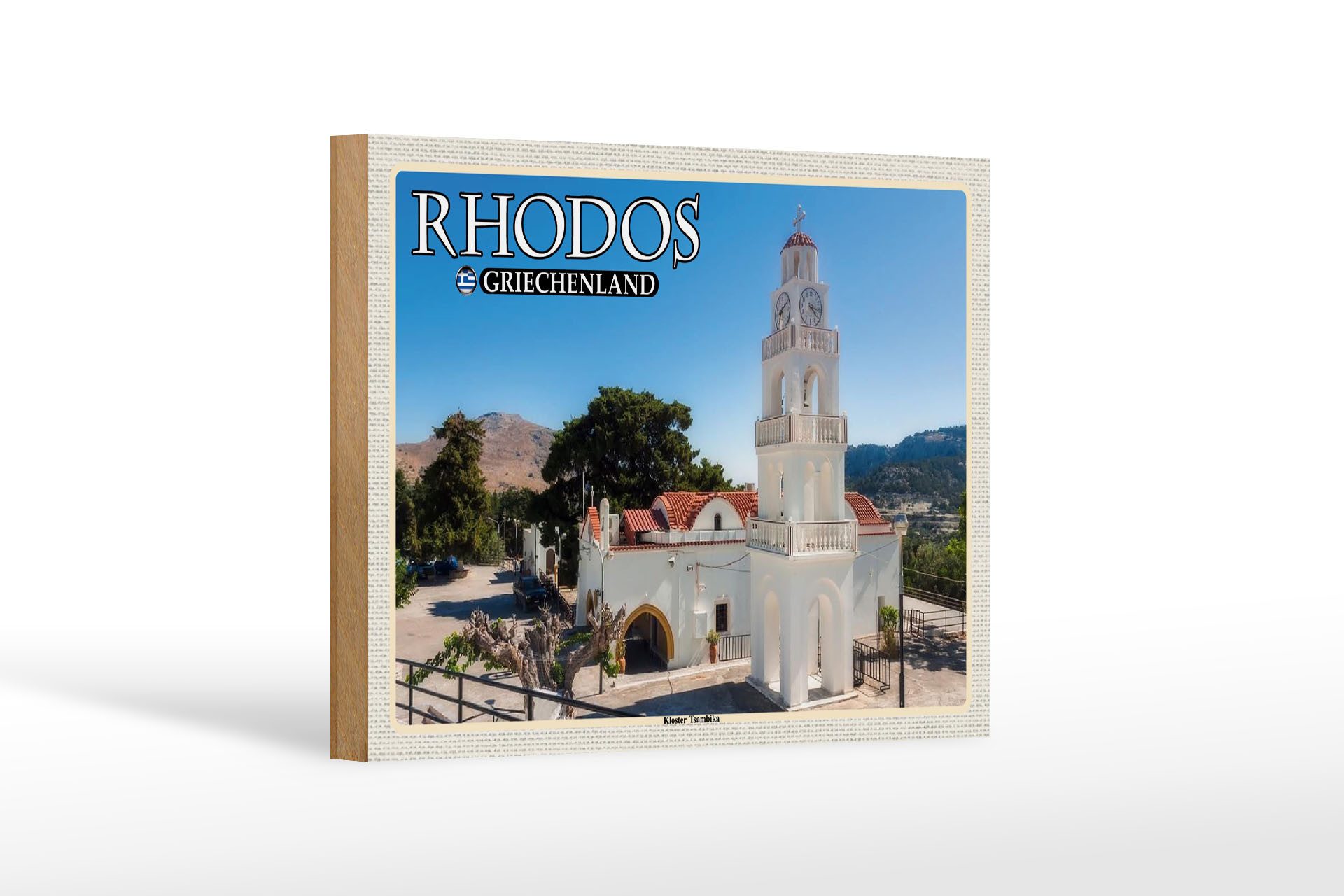 Holzbild Reise 18x12 cm Rhodos Griechenland Kloster Tsambika