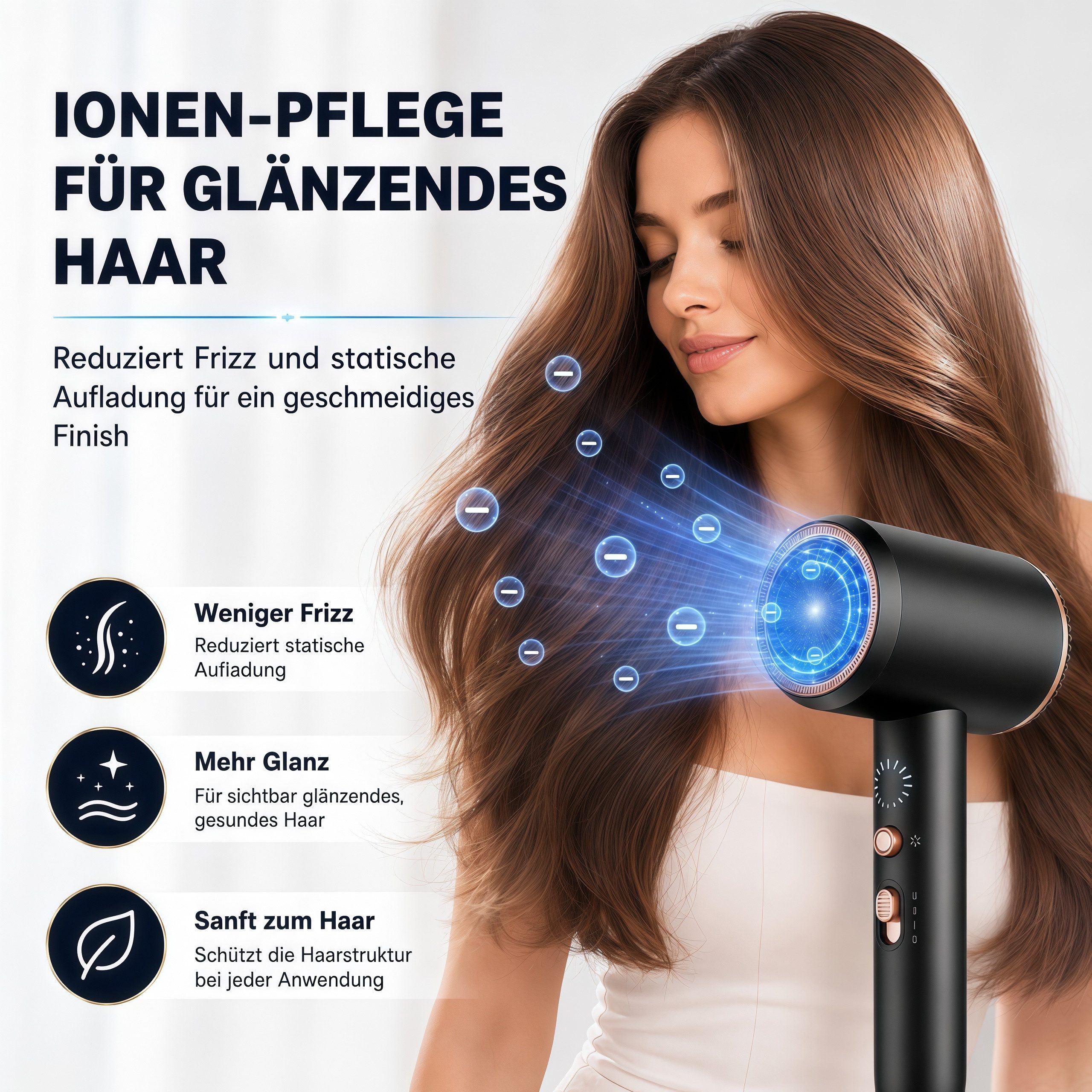 Fyrove Haartrockner Haartrockner 2026 Föhn Ionen 2400W,Anti-Spliss mit Kaltluft Modus, 2400 W, (25m/S, 3 Stylingaufsätze, angereichert mit Keratin und, Mandelöl, Ionenpflege - Anti Frizz, langlebiger AC-Motor)