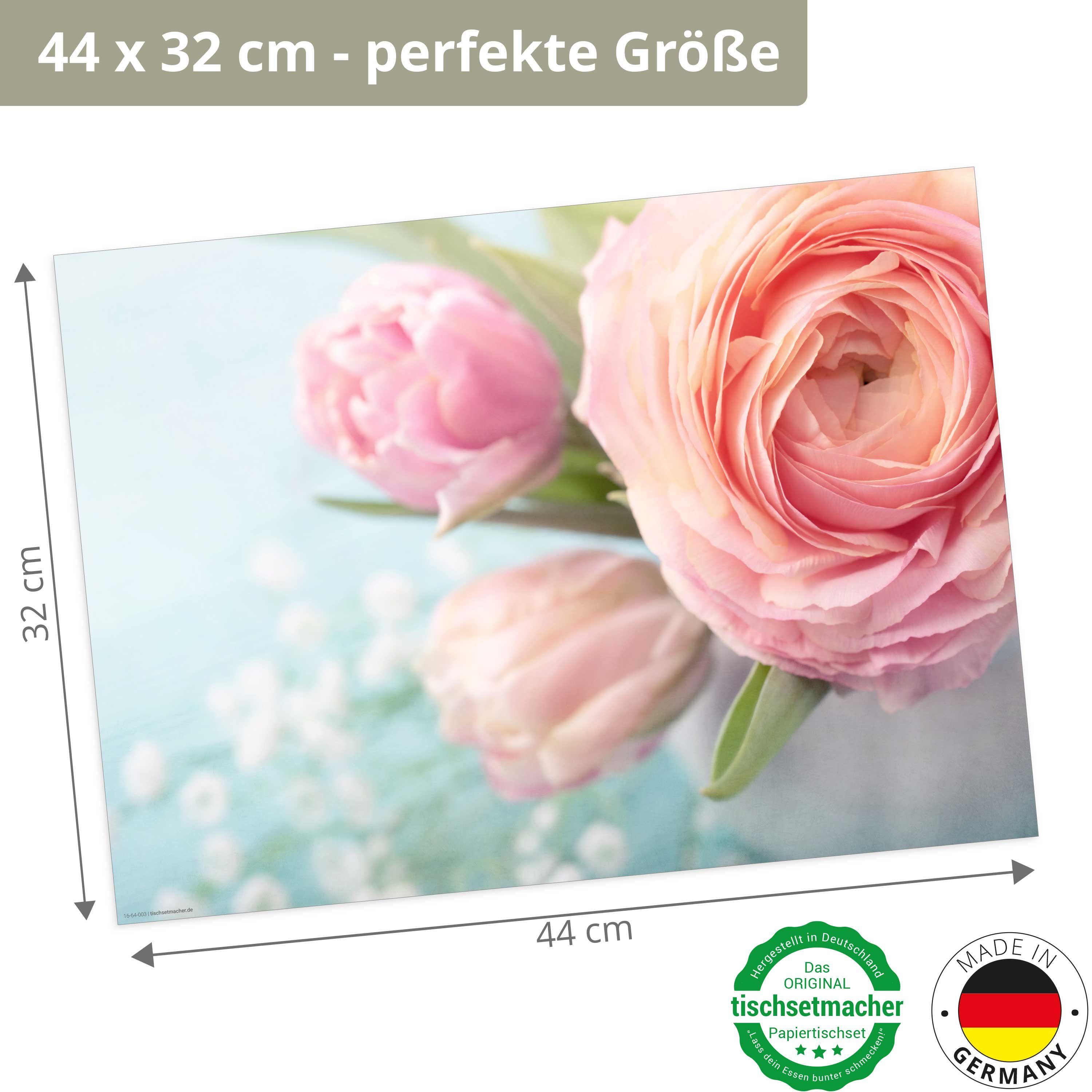 in in Germany Ostern 32 / Tischsetmacher, Rosen, & Rosa Aufbewahrungsmappe, Platzset, x Blumen 12-St., Frühling, - Tischset (aus 44 cm Made rosa), Naturpapier