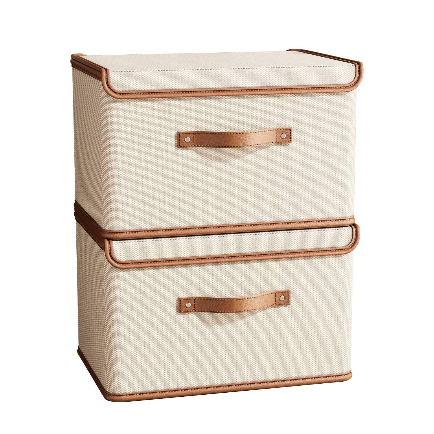 Minicloss Aufbewahrungsbox Aufbewahrungsboxen mit Deckel, faltbarer Kleiderschrank-Organizer (2 St), Stoffbox mit Griffen, Für Kleidung, Büchern und Dokumente