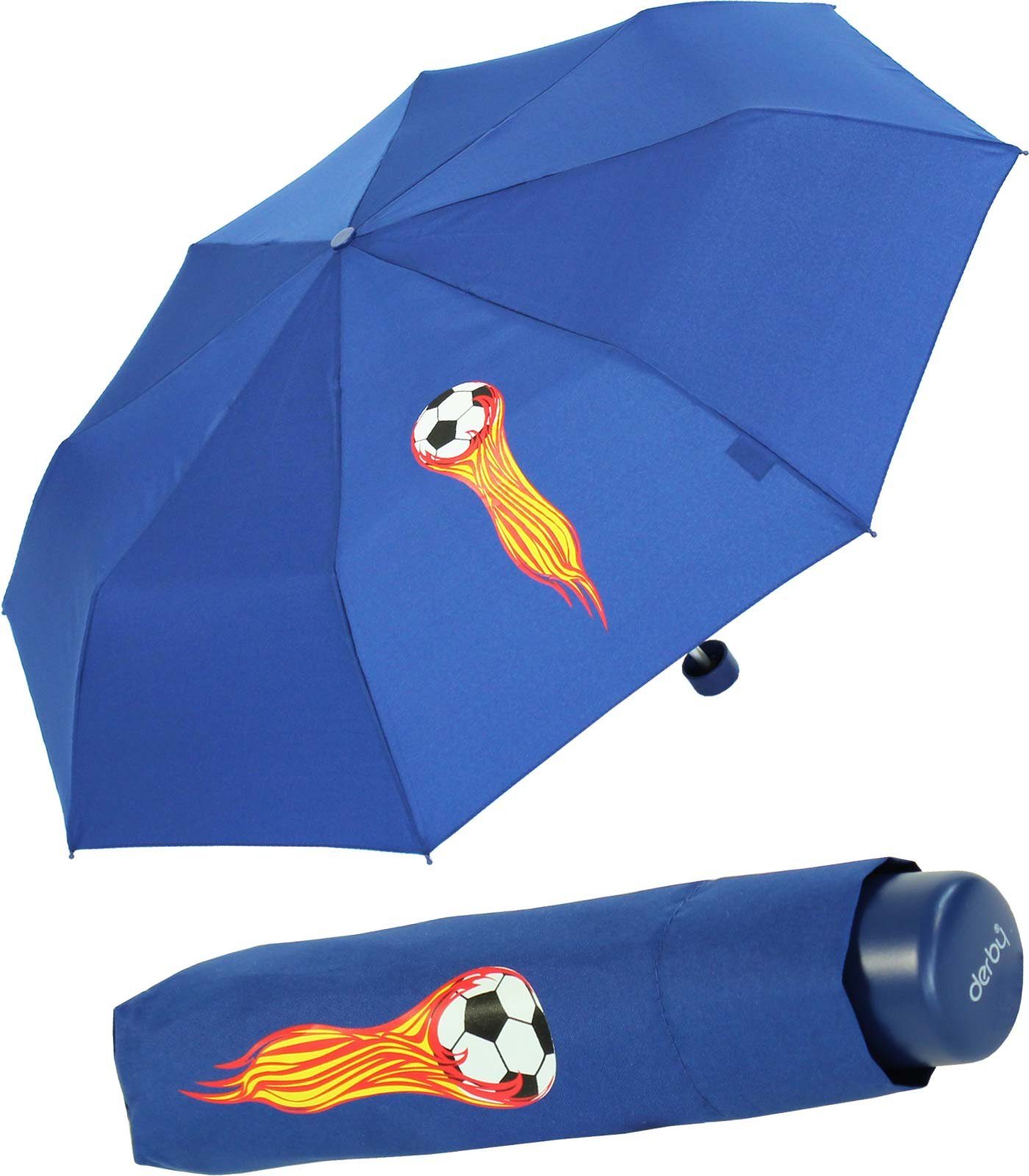 derby Taschenregenschirm - blau, fireball leicht ein coolen leichter Jungen Schirm Motiven Schulweg Mini mit den Kinderschirm für Schule Kids