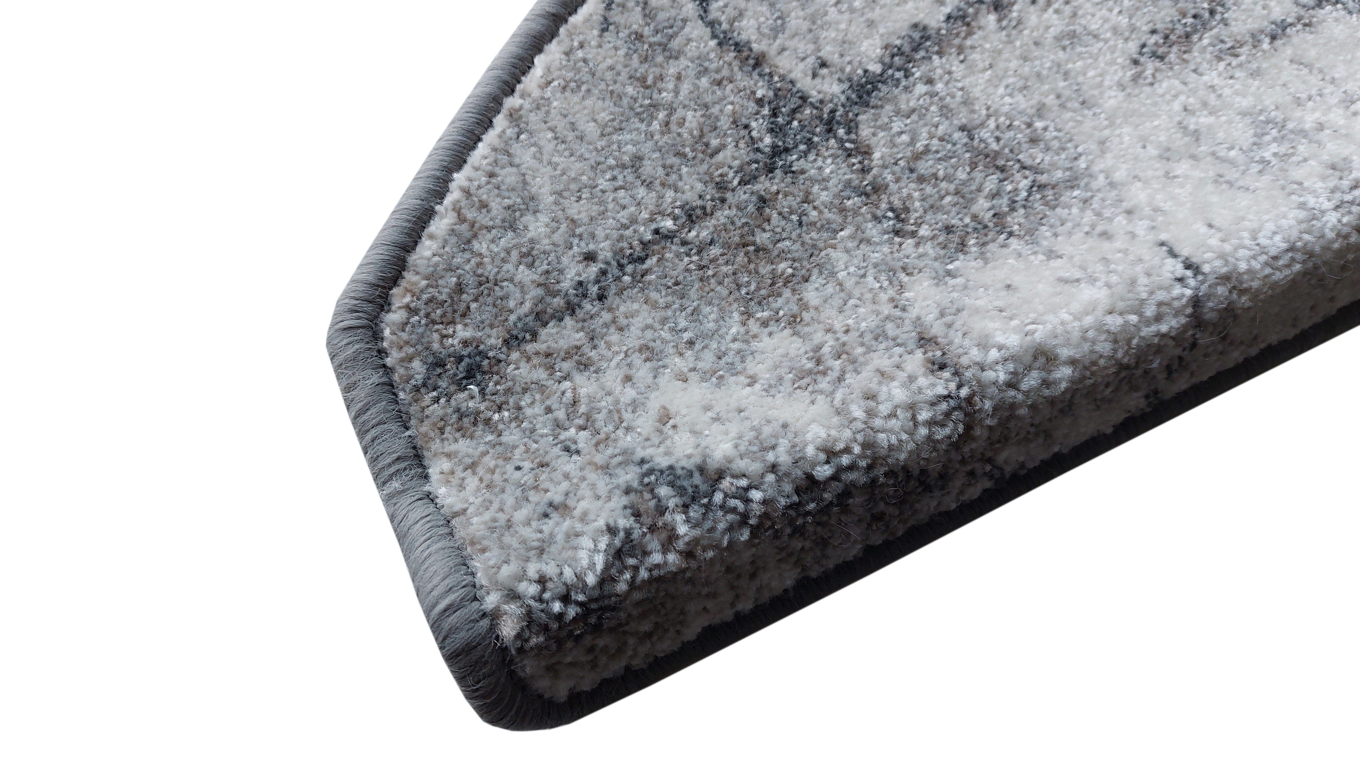 oKu-Tex Stufenmatte SOFT Marmor Design, 15-teilig, selbstklebend, Halbrund, Stufenmattenset 15 Stück, Marmoroptik, weicher Kurzflor