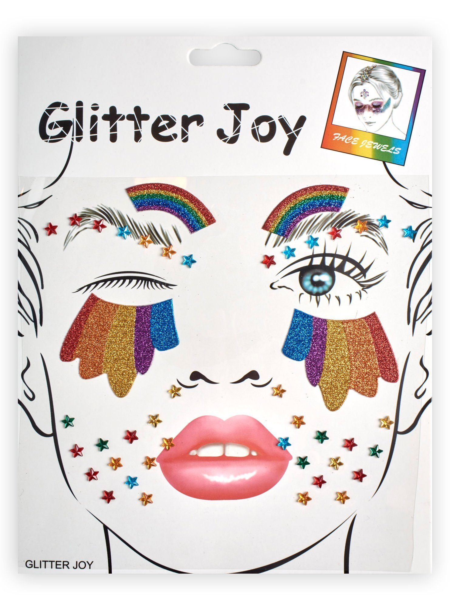 Metamorph Theaterschminke Regenbogen Glitzer Face Jewels Schmink Set, Selbstklebender Glitzerschmuck für Deinen Festival-Look!