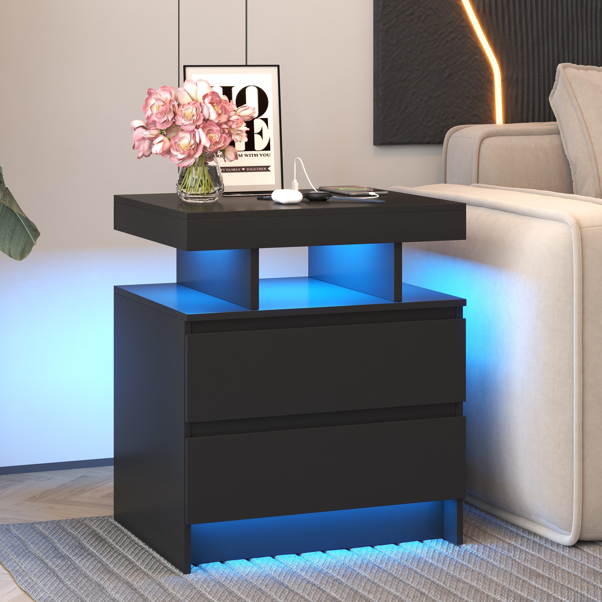 LVSOMT Nachttisch LED Nachttisch mit Ladestation, günstig online kaufen