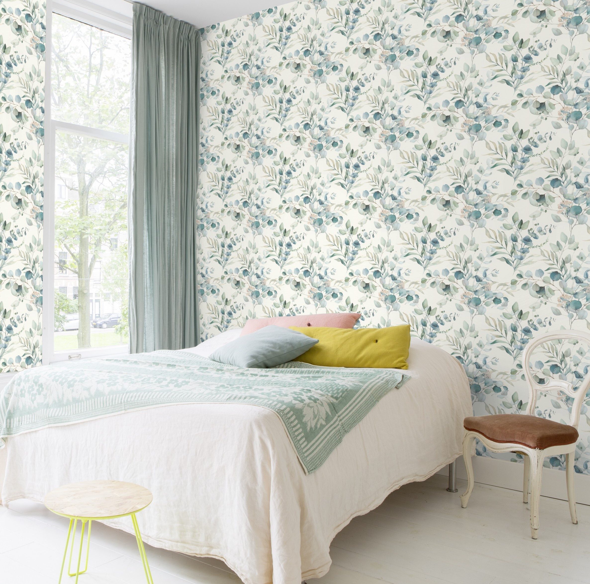 Rasch Vliestapete Eukalyptus-Motiv Creme Grün, Naturoptik, (1 Rolle, 1 St., Kollektion 'Kids World II' - 10,05 m x 0,53 m), gute Lichtbeständigkeit, feucht abwi – Bild 4 von 5