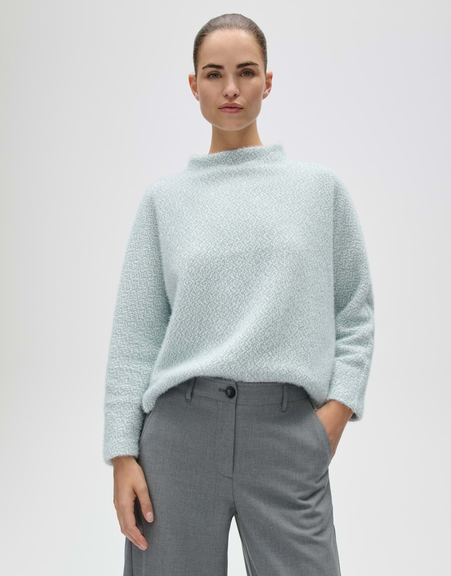 OPUS Sweatshirt Genuri aus Sweatware mit flauschiger Struktur Schmal zulaufende Form mit Funnel Neck und zweifarbigem Muster