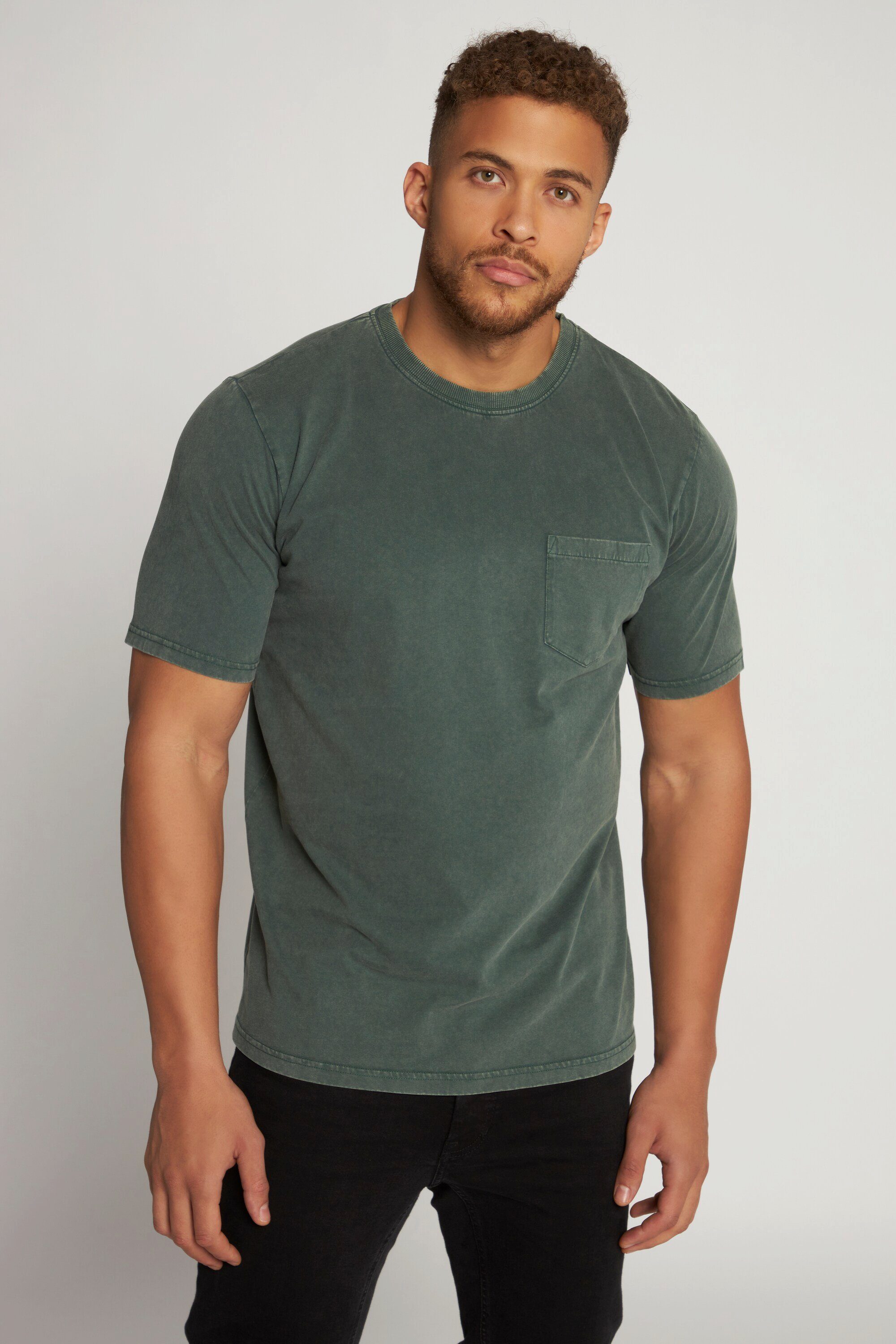 washed grün Halbarm acid Brusttasche T-Shirt T-Shirt JP1880 Rundhals
