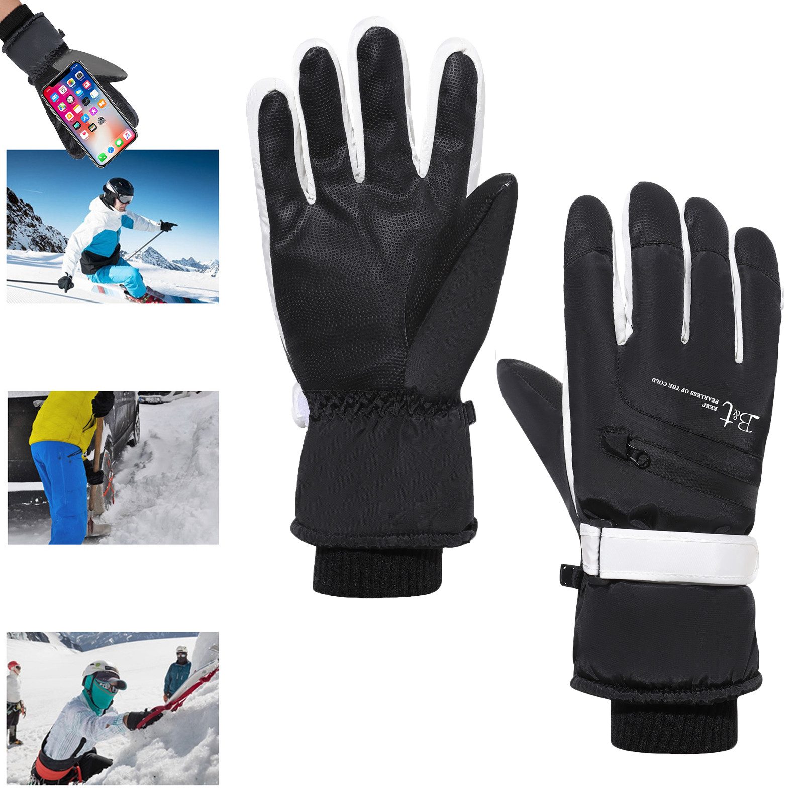 BTTO Hsch. Baumwollhandschuhe Winterhandschuhe Touchscreen, Herren-/Damenhandschuhe für Eltern-Kind Rutschfest, Einstellbar, Winddicht Skihandschuhe