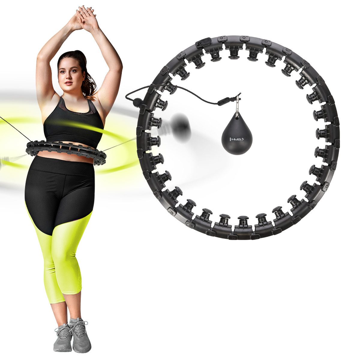HMS Hula-Hoop-Reifen PLUS Size Hula Hoop mit Gewicht Fitnessgerät Sportgerät Fitnessring, stoßdämpfende Massagepunkte & Schwerkraftball