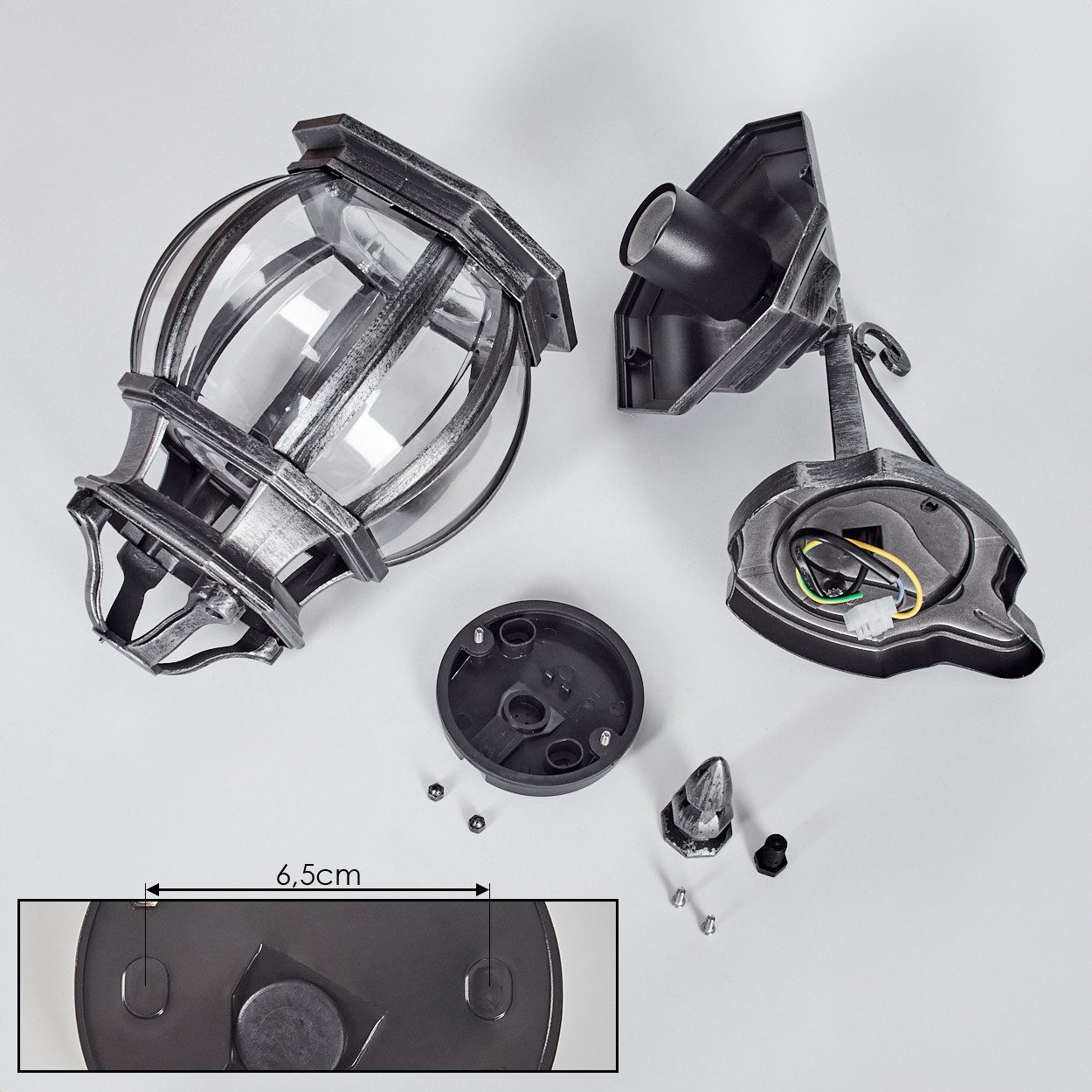 hofstein Außen-Wandleuchte Außenwandlampe aus Metall/Glas in Schwarz/Silberfarben/Klar, ohne Leuchtmittel, Wandleuchte im Vintage/Antik/Landhaus-Design, E27, IP – Bild 5 von 5