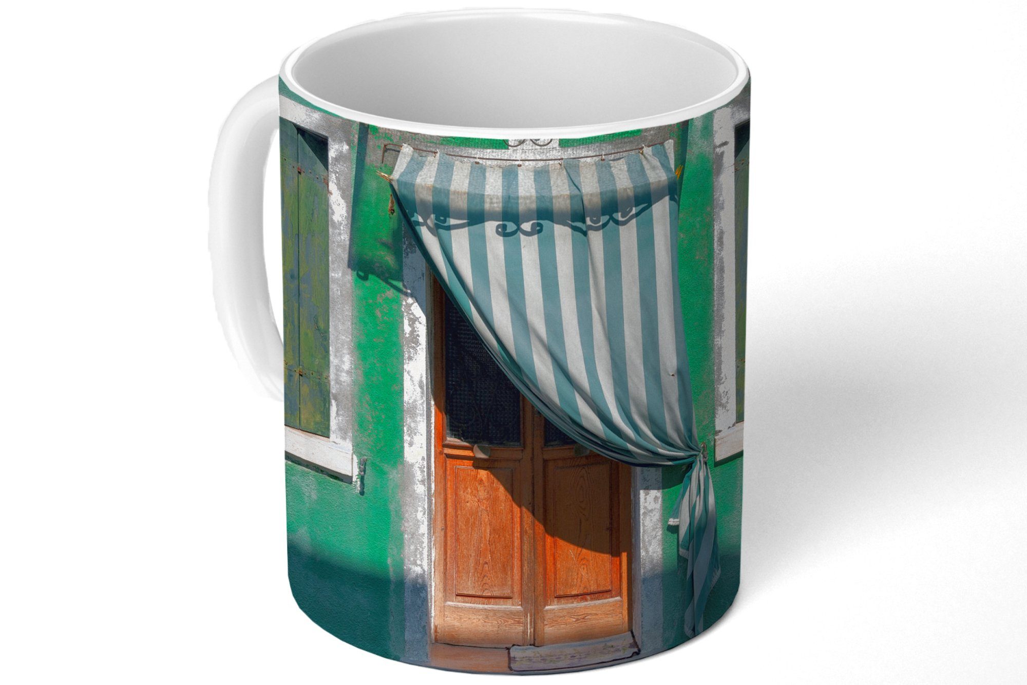Teetasse, Geschenk Grün Architektur Fensterläden, Kaffeetassen, - - Haus Teetasse, Becher, Tasse Keramik, Tür MuchoWow - -