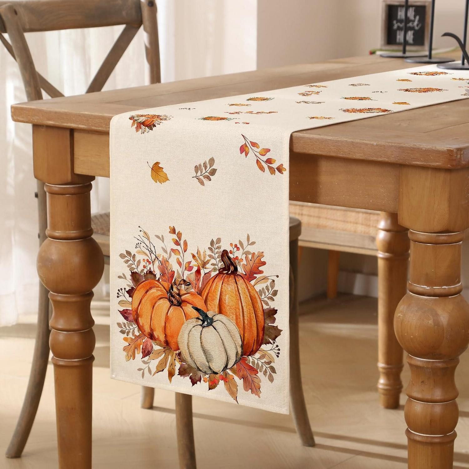 LuxusKollektion Tischläufer Tischläufer Herbst Orange Blätter Kürbis 33x183cm (1-tlg)
